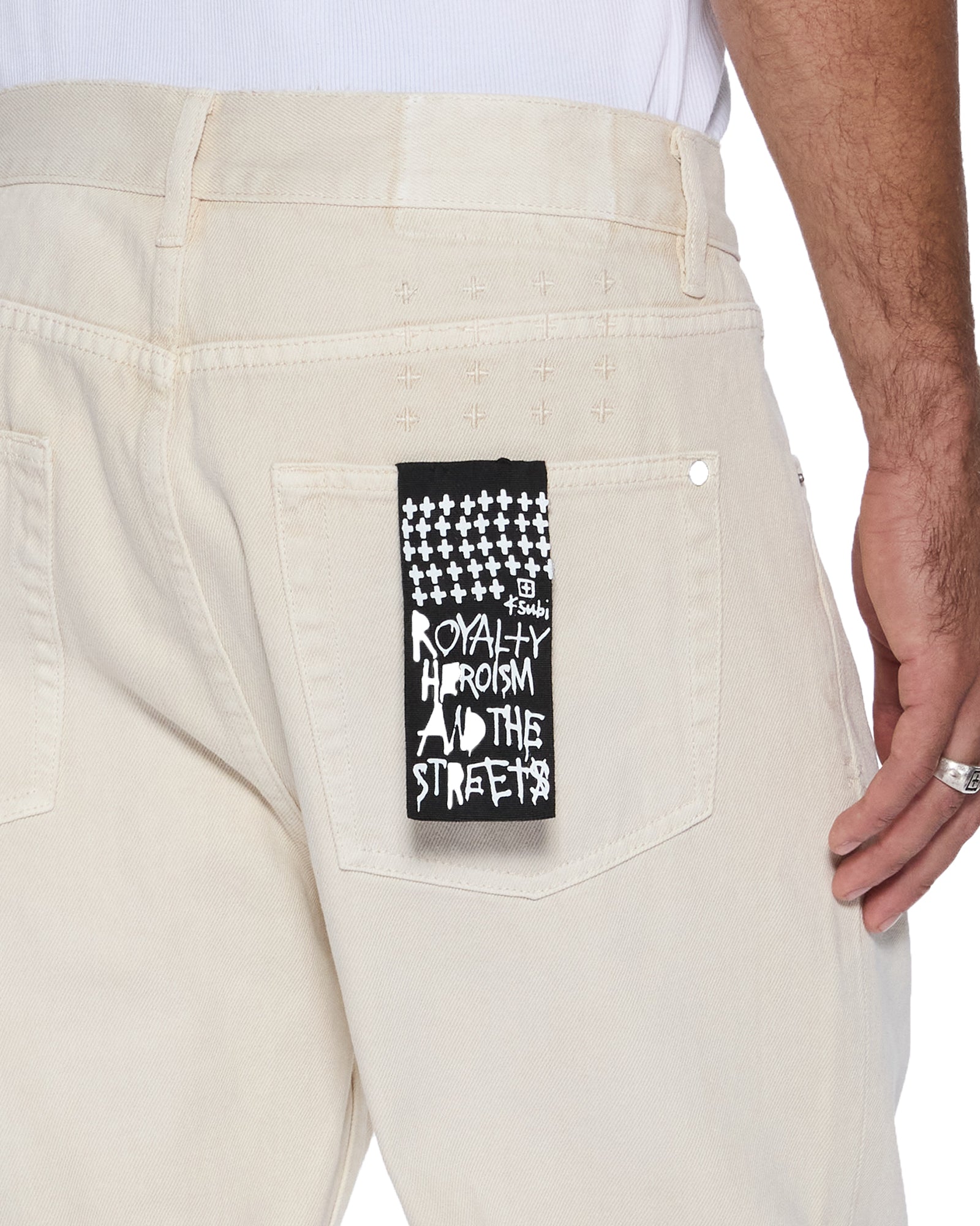 MENS  ANTI K IVORY RELAXED DENIM JEANS