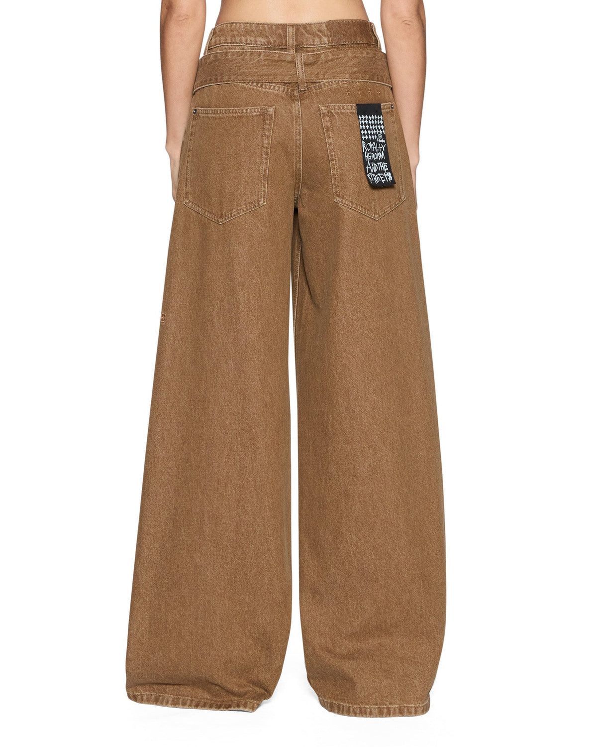 Womens Lax Jean Belted Rider Brown Oversized Denim Jeans - Brown