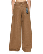 Womens Lax Jean Belted Rider Brown Oversized Denim Jeans - Brown