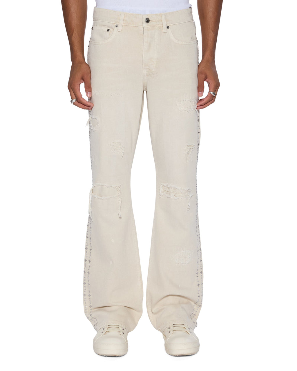 MENS BRONKO IVORY TRASHED DENIM JEANS