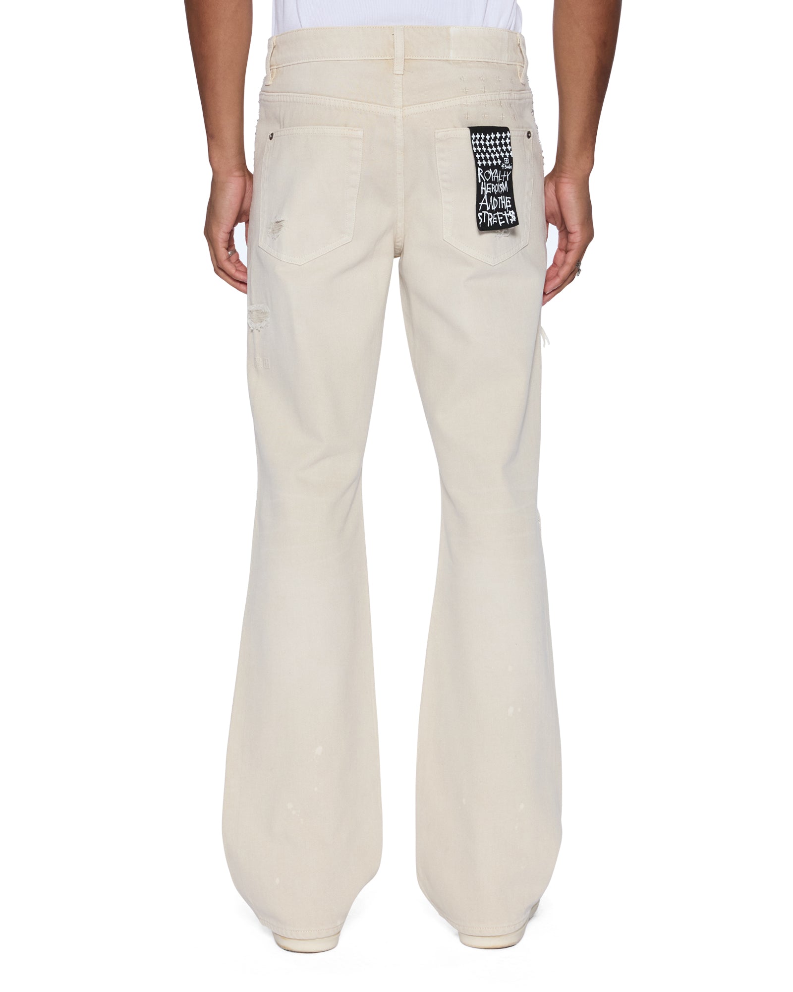MENS BRONKO IVORY TRASHED DENIM JEANS