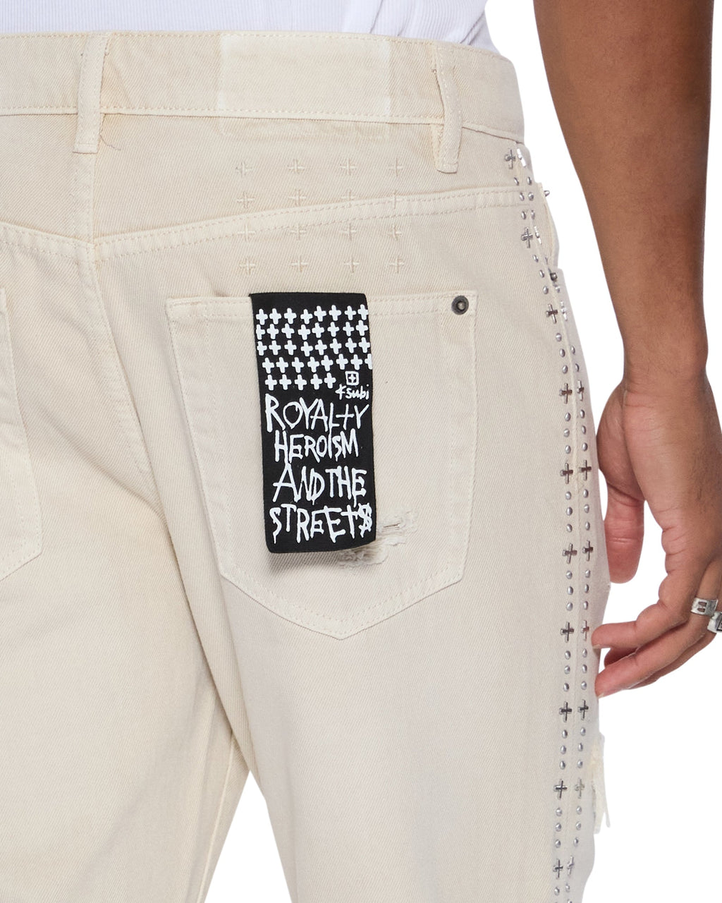 MENS BRONKO IVORY TRASHED DENIM JEANS
