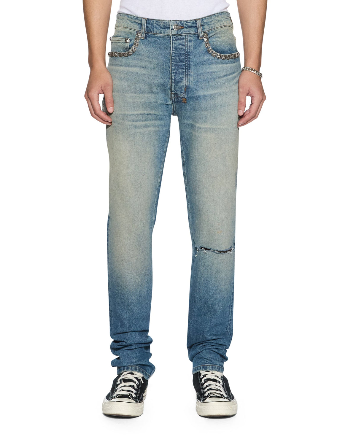 MENS CHITCH PORTLAND STUD TRASHED DENIM JEANS