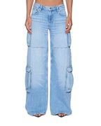 WOMENS DROPOUT LOW RISE CARGO JEAN SPIRIT DENIM JEANS