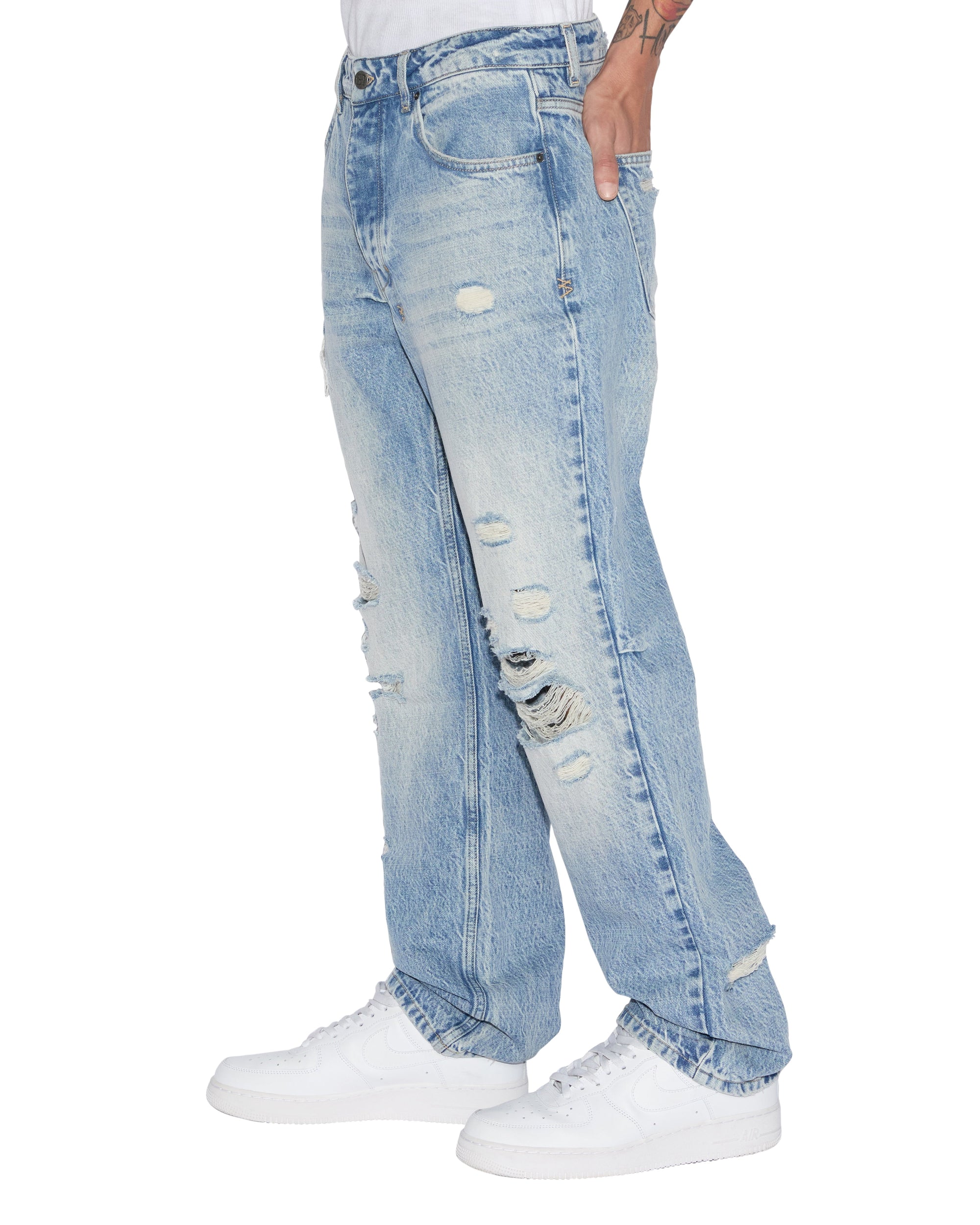 MENS  HAZLOW NU HERITAGE TRASHED STRAIGHT DENIM JEANS