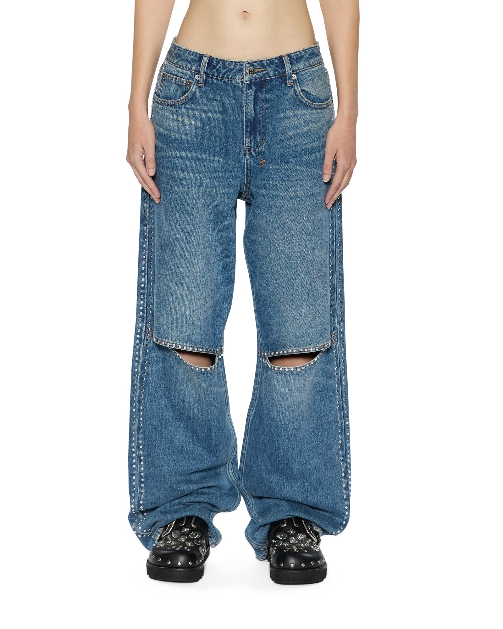 WOMENS  LOW RIDER TEXAS BLUE STUDDED RELAXED DENIM JEANS