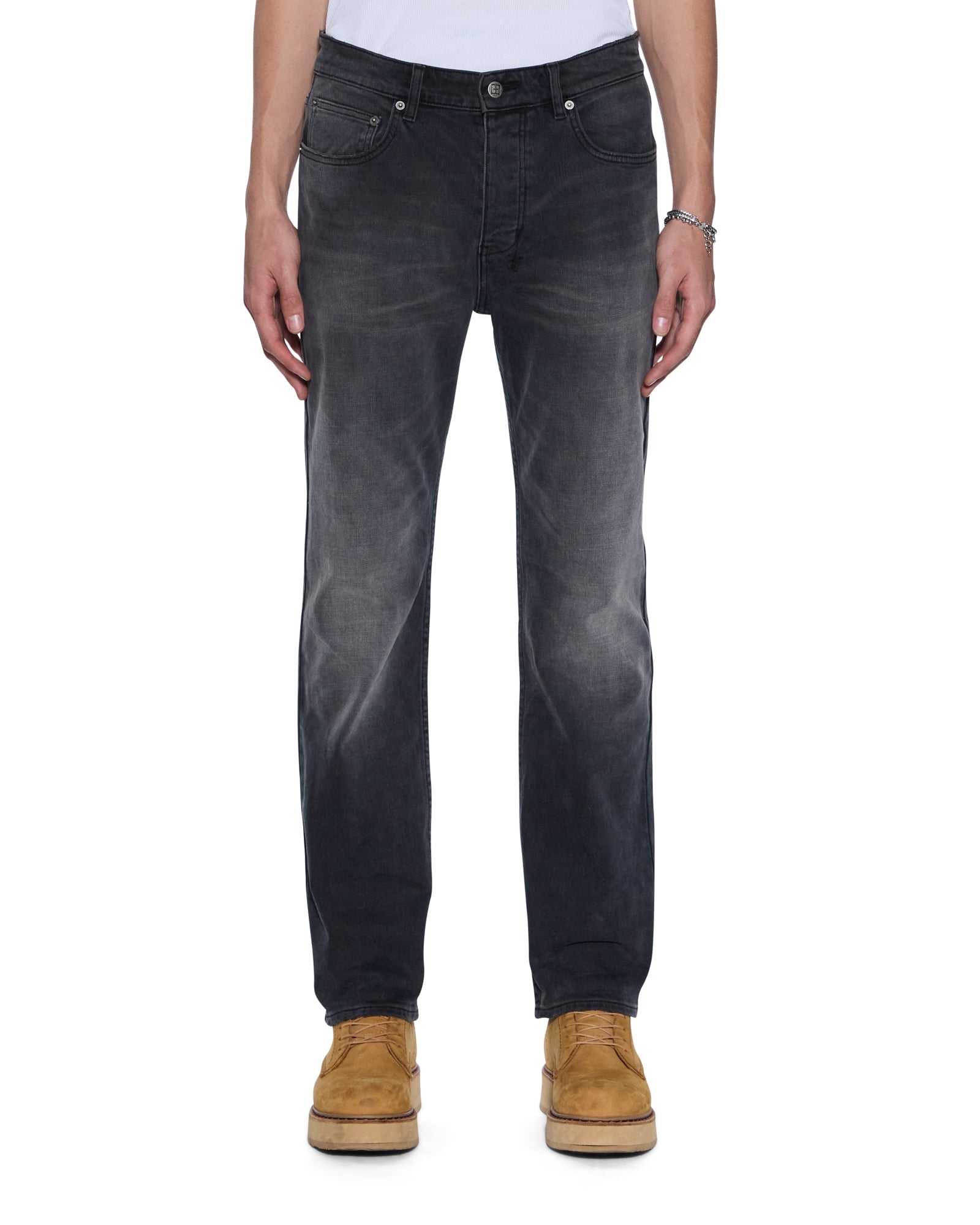 MENS  HAZLOW POWDER GREY STRAIGHT DENIM JEANS