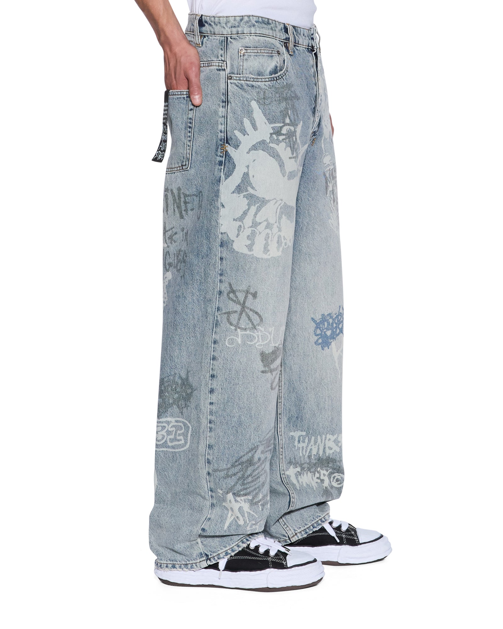 MENS  MAXX ROGUE BLUE GRAFFITI BAGGY DENIM JEANS
