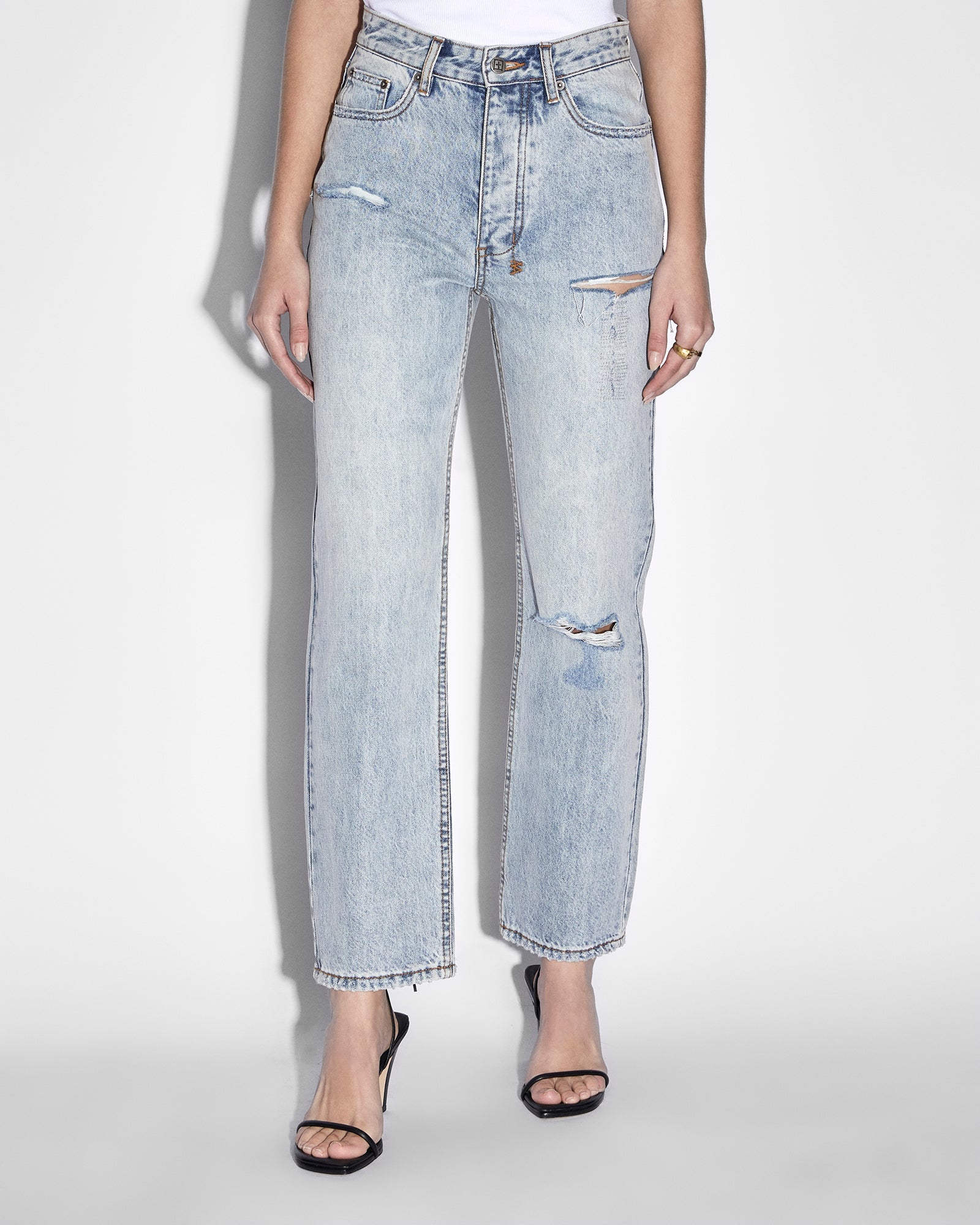 WOMENS  BROOKLYN JEAN SKREAM TRASHED STRAIGHT DENIM JEANS