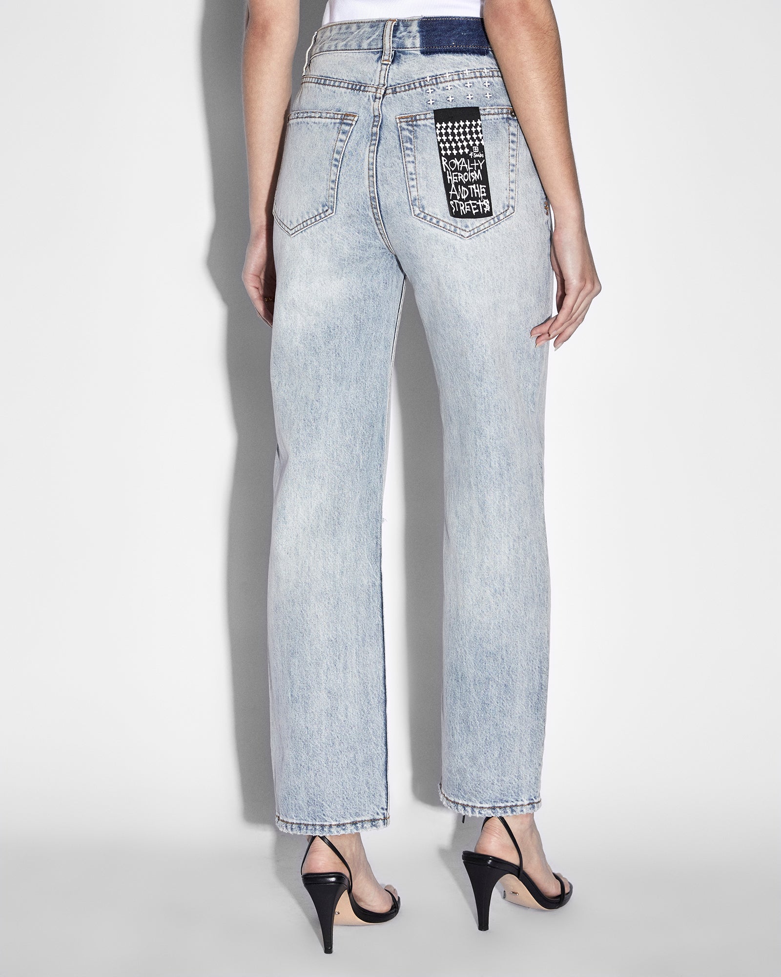 WOMENS  BROOKLYN JEAN SKREAM TRASHED STRAIGHT DENIM JEANS