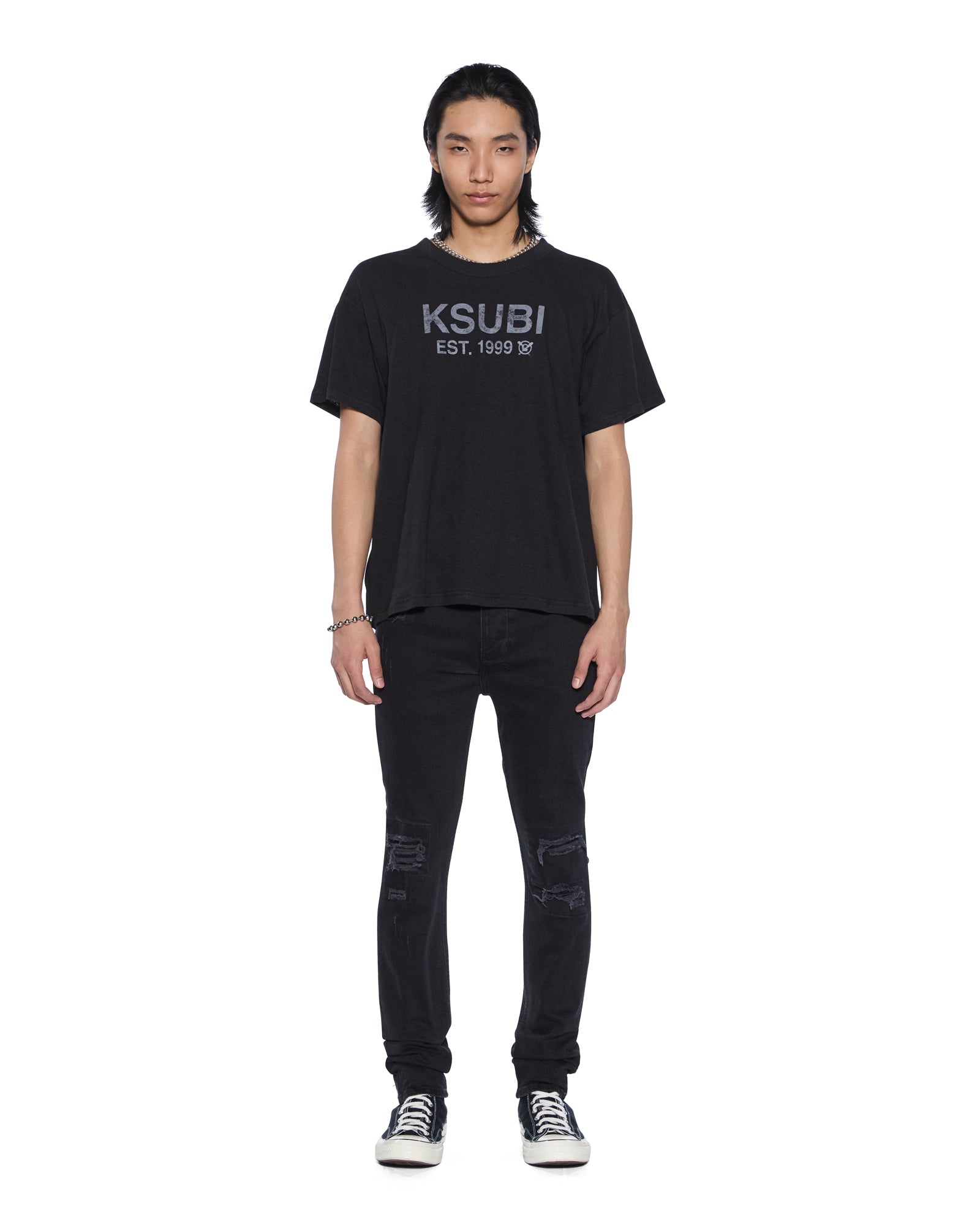 MENS  CHITCH BONEYARD BLACK SLIM DENIM JEANS