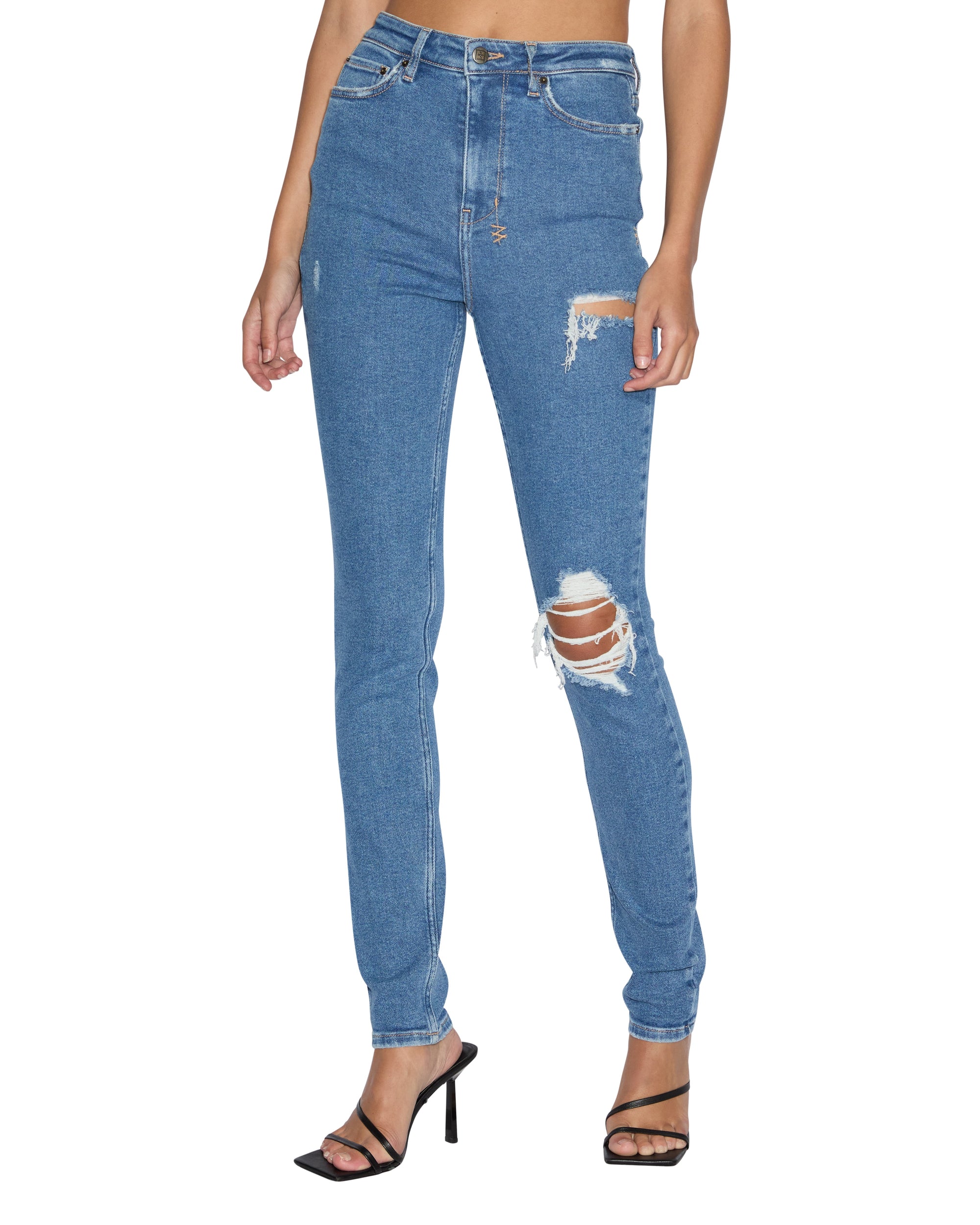 WOMENS  HI N WASTED XTRA HERITAGE TRASHED SKINNY DENIM JEANS