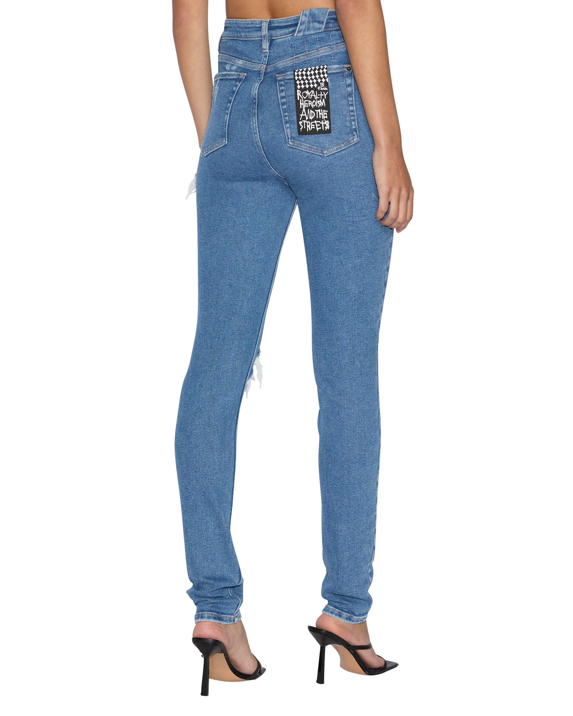 WOMENS  HI N WASTED XTRA HERITAGE TRASHED SKINNY DENIM JEANS