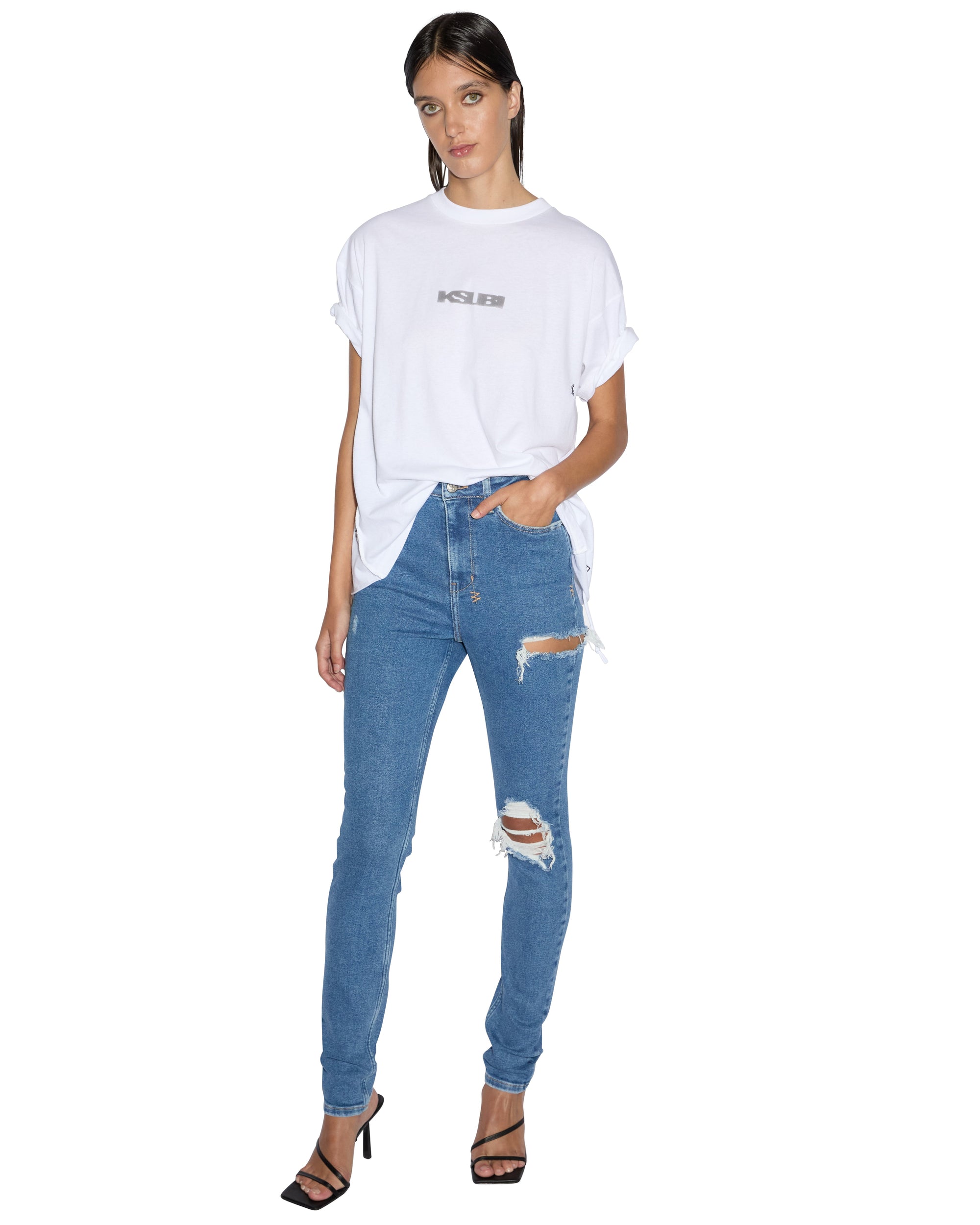 WOMENS  HI N WASTED XTRA HERITAGE TRASHED SKINNY DENIM JEANS