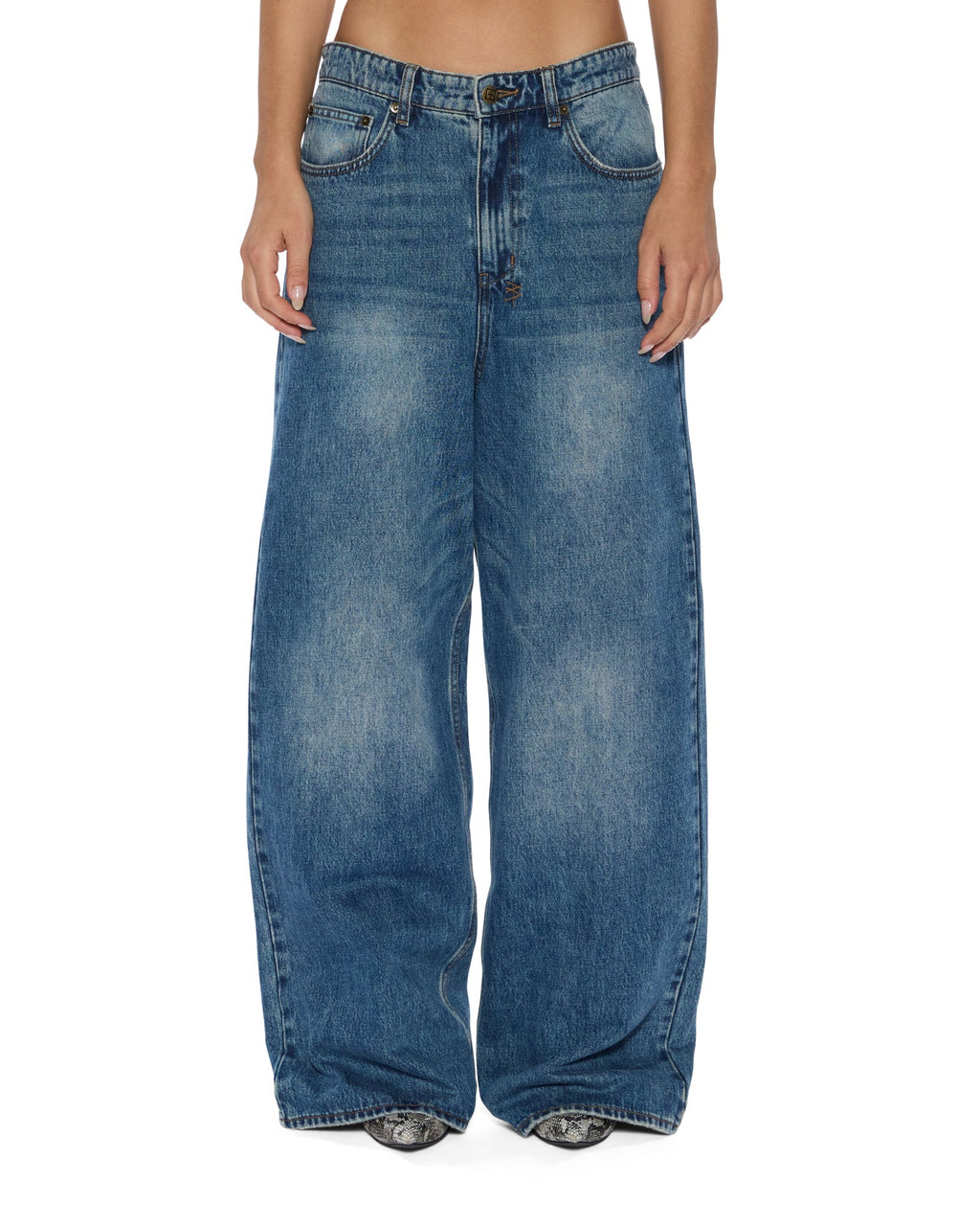 Womens Ksuper Aged Baggy Denim Jeans - Denim