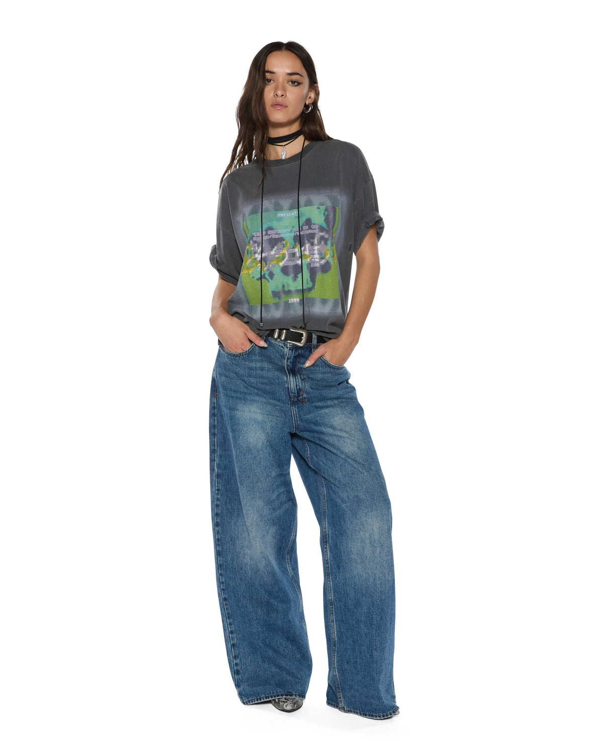 Womens Ksuper Aged Baggy Denim Jeans - Denim