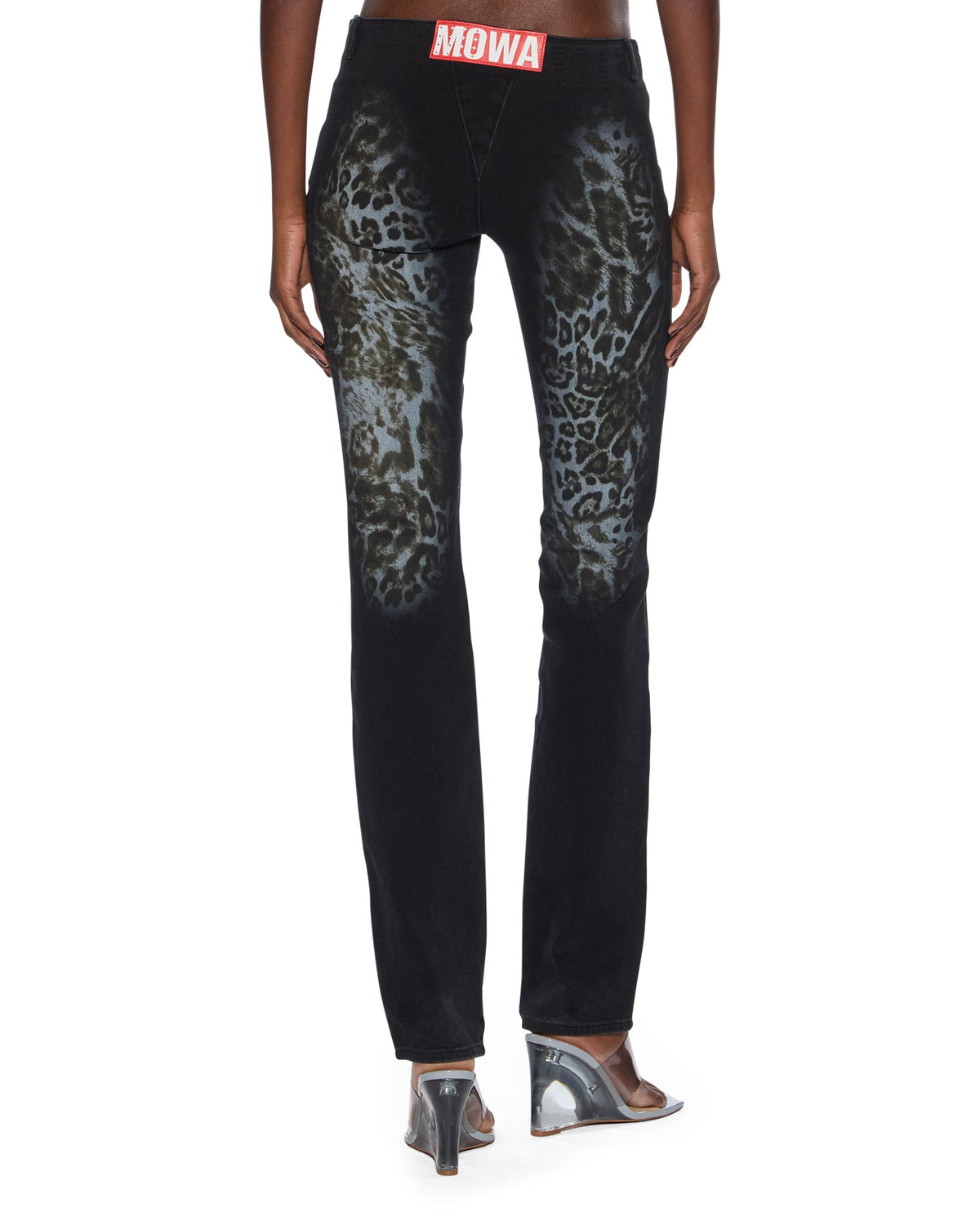 Womens Mowalola Jean Black Cheetah Slim Denim Jeans - Black