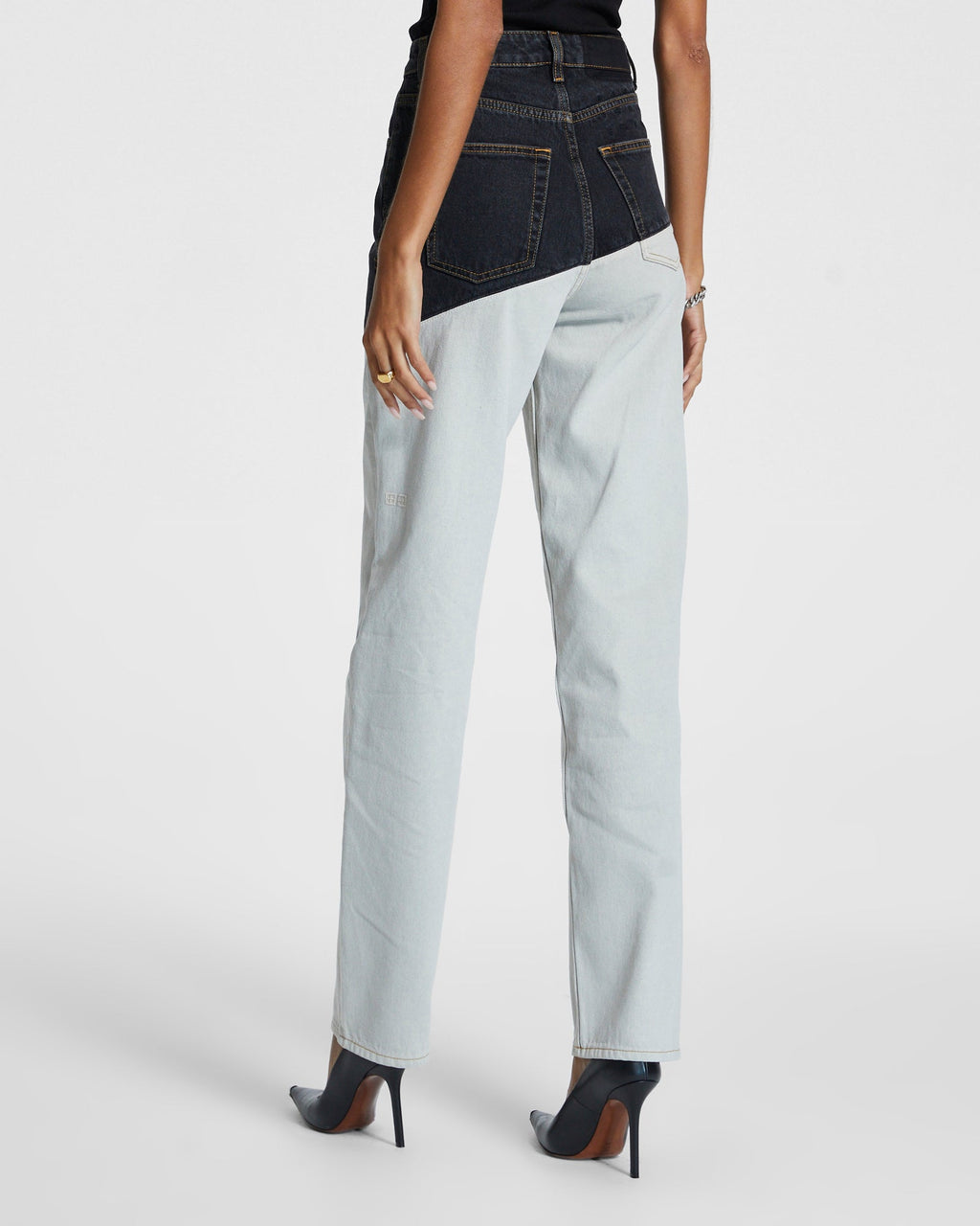 Womens Playback Black/bone Spliced Straight Denim Jeans - Multi Colour