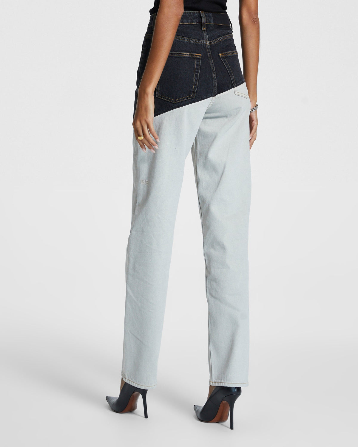 Womens Playback Black/bone Spliced Straight Denim Jeans - Multi Colour