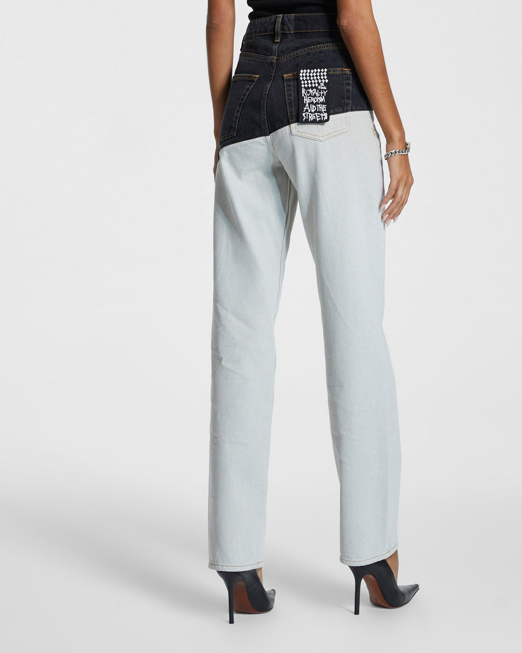 Womens Playback Black/bone Spliced Straight Denim Jeans - Multi Colour