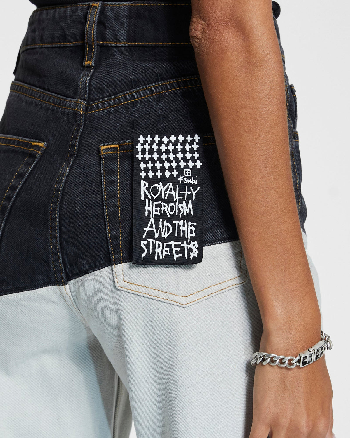 Womens Playback Black/bone Spliced Straight Denim Jeans - Multi Colour