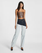Womens Playback Black/bone Spliced Straight Denim Jeans - Multi Colour