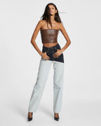 Womens Playback Black/bone Spliced Straight Denim Jeans - Multi Colour