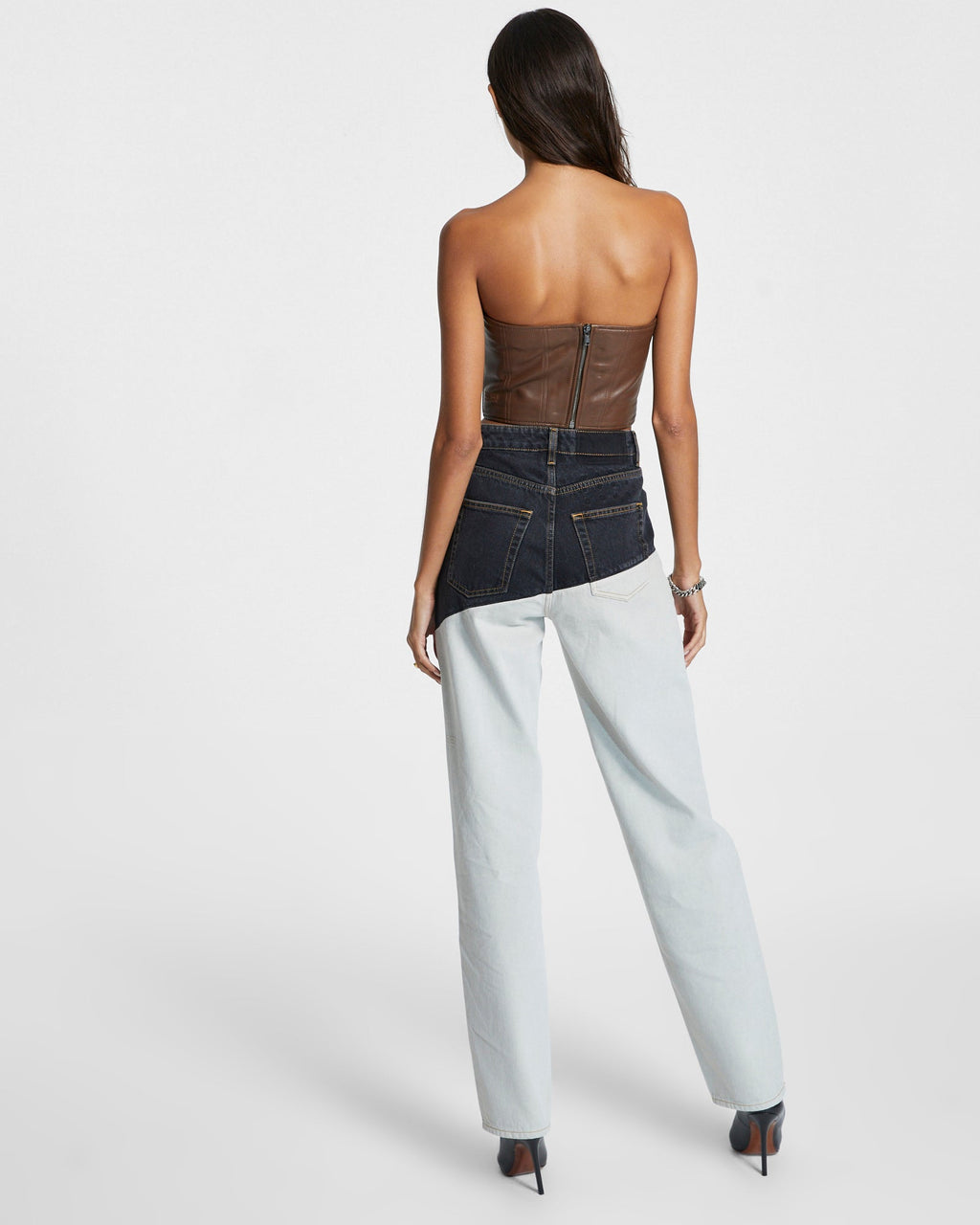Womens Playback Black/bone Spliced Straight Denim Jeans - Multi Colour