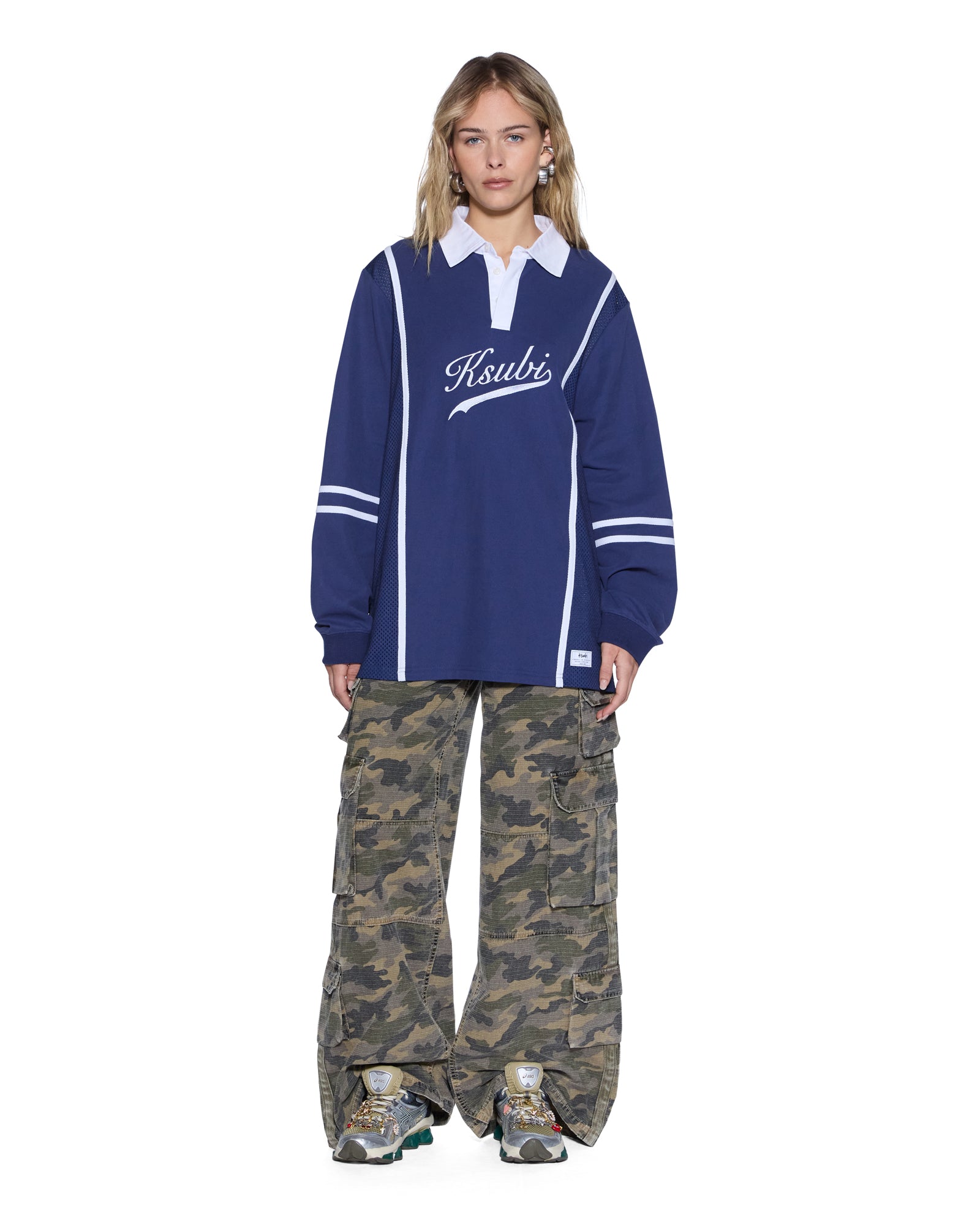 WOMENS  PLAYOFF LS POLO JERSEY NAVY RELAXED FASHION TOPS