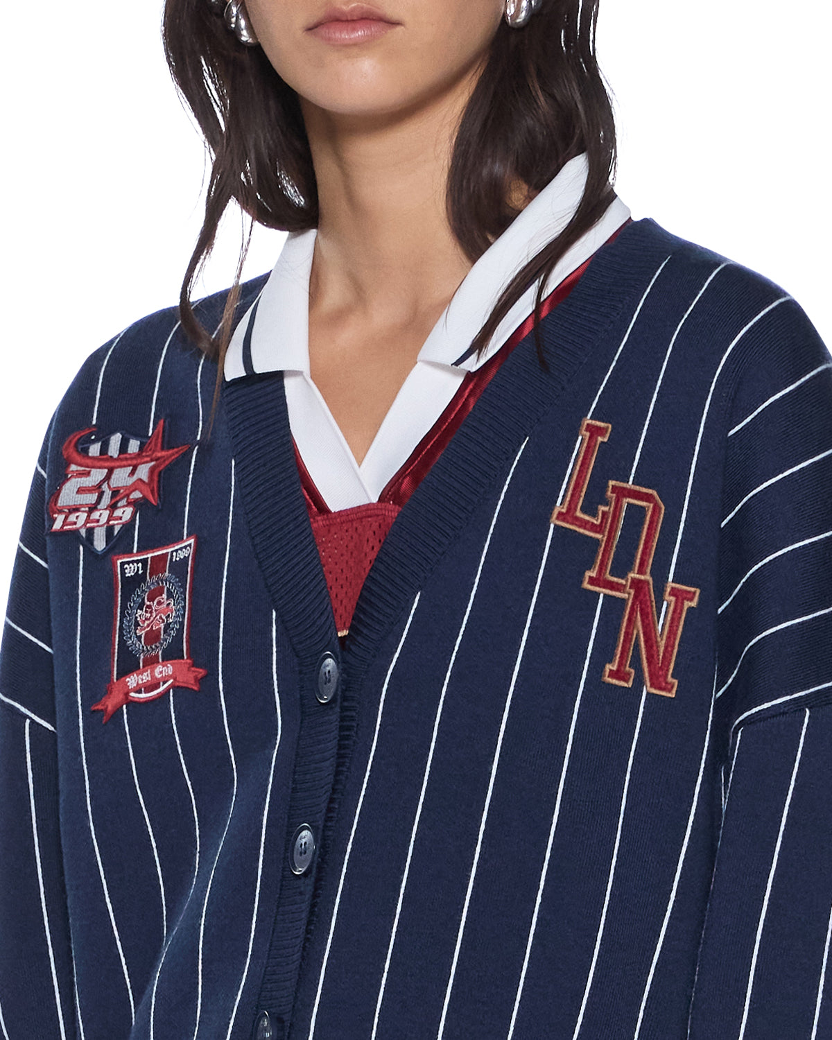WOMENS  DEAN CARDIGAN NAVY PINSTRIPE REGULAR KNITWEAR