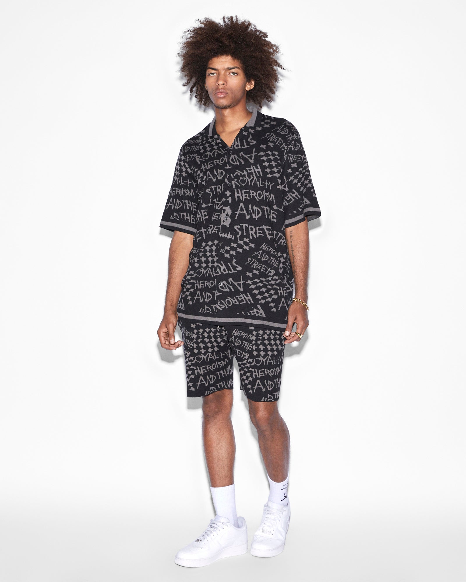 MENS  HEROISM KNIT RESORT SS SHIRT BLACK REGULAR SHIRTS