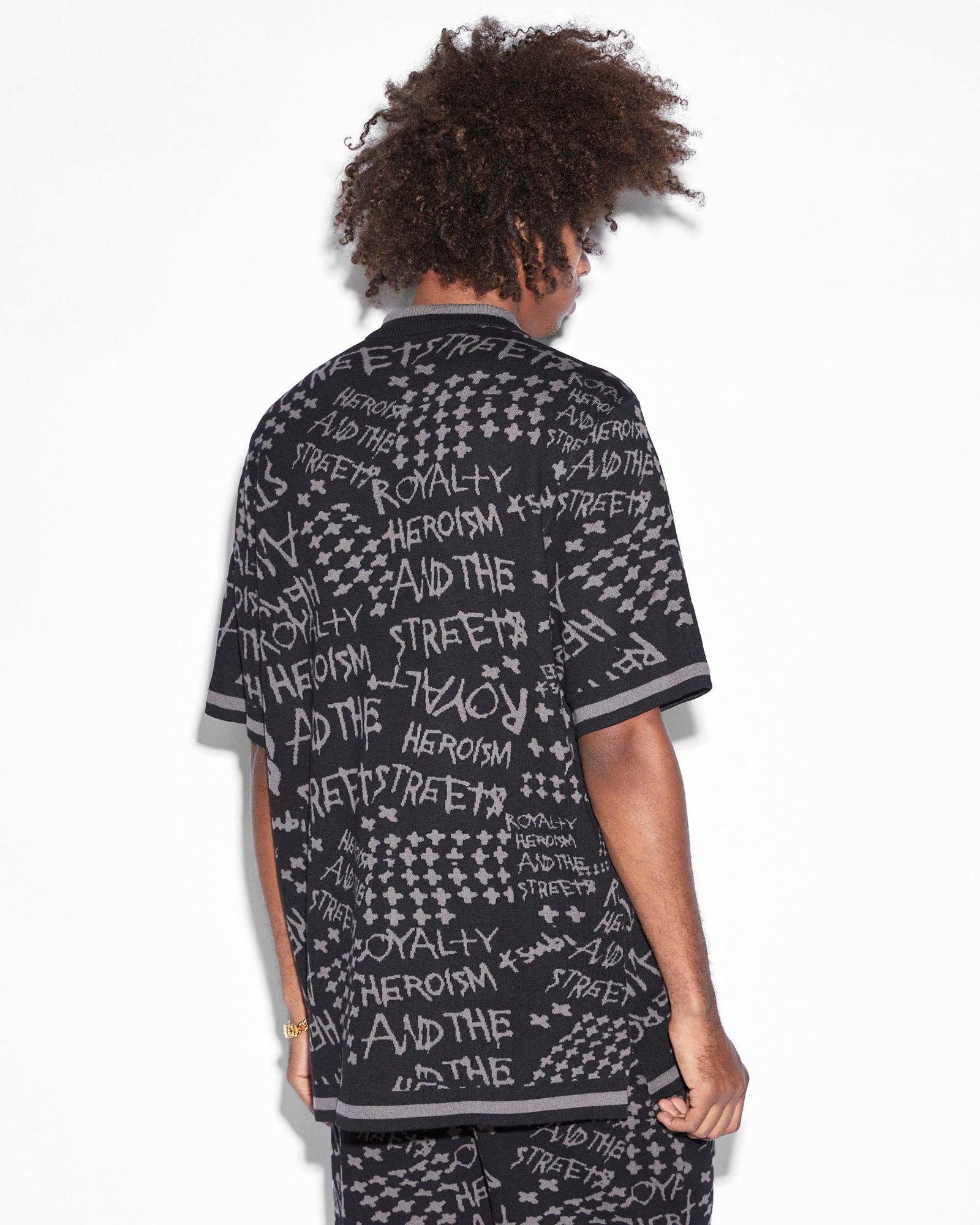 MENS  HEROISM KNIT RESORT SS SHIRT BLACK REGULAR SHIRTS