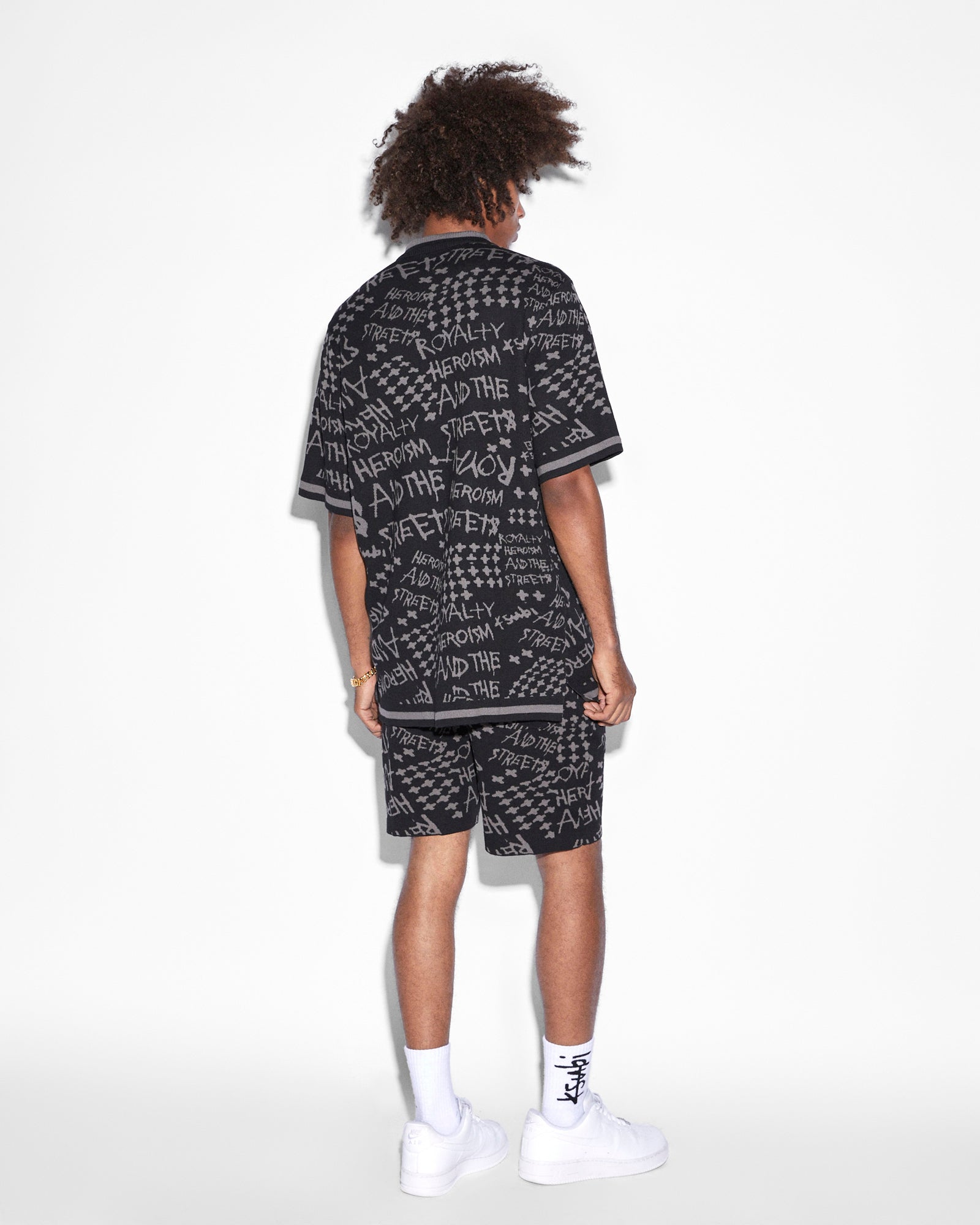 MENS  HEROISM KNIT RESORT SS SHIRT BLACK REGULAR SHIRTS