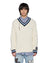 MENS  PRINCETON CABLE KNIT V NECK VINTAGE WHITE BOXY KNITWEAR