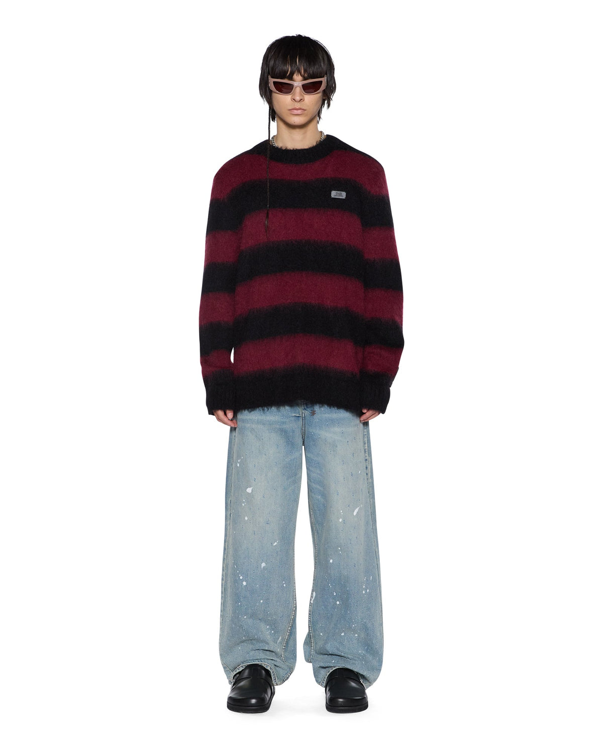 Mens Rugged Mohair Knit Crewneck Ox Boxy Knitwear - Multi Colour