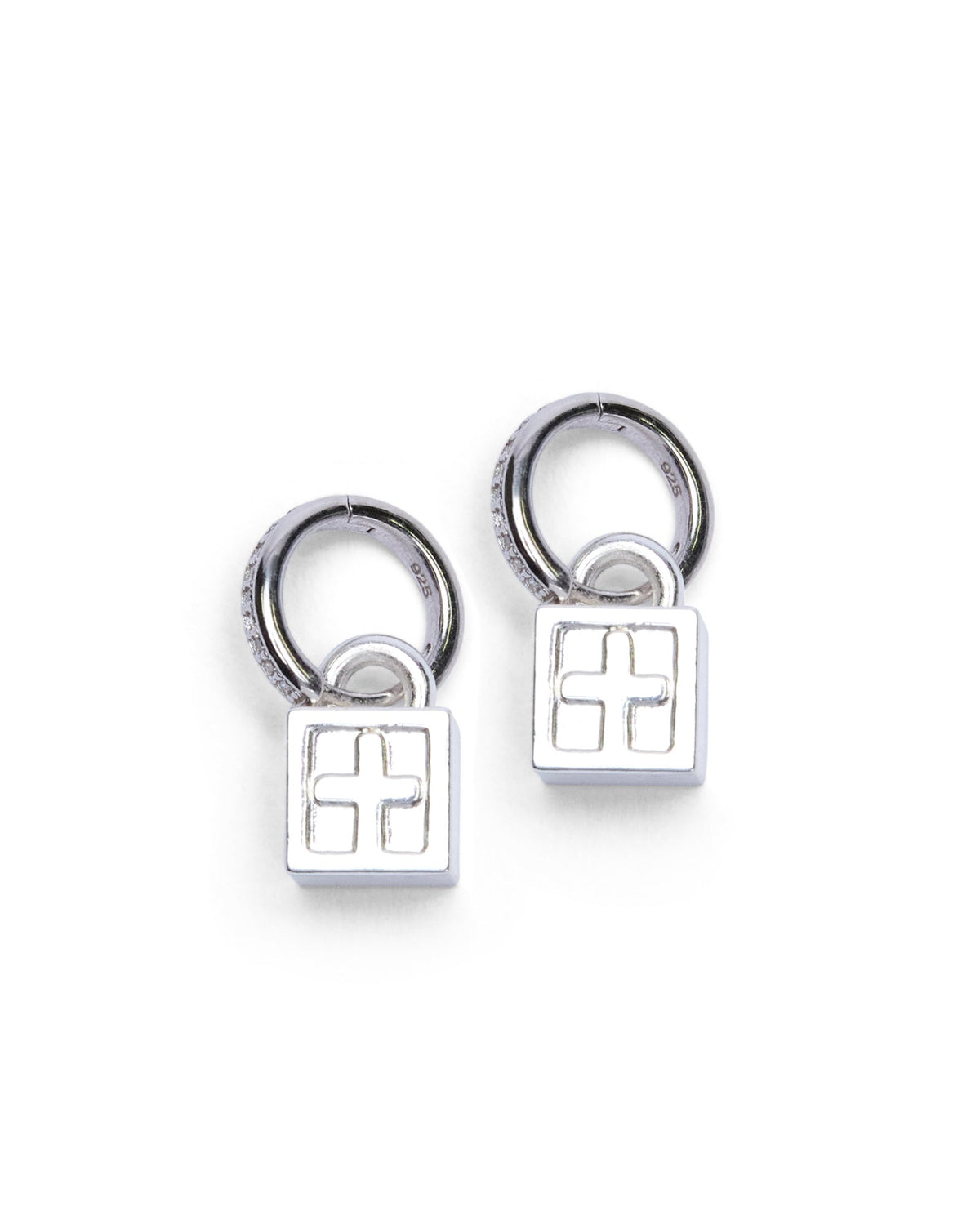 KRYSTAL BOX CROSS HUGGIE EARINGS SILVER JEWELLERY