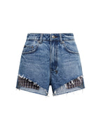 Womens Kut Off Denim Short Liberty Blue Plaid Relaxed Walkshorts - Denim