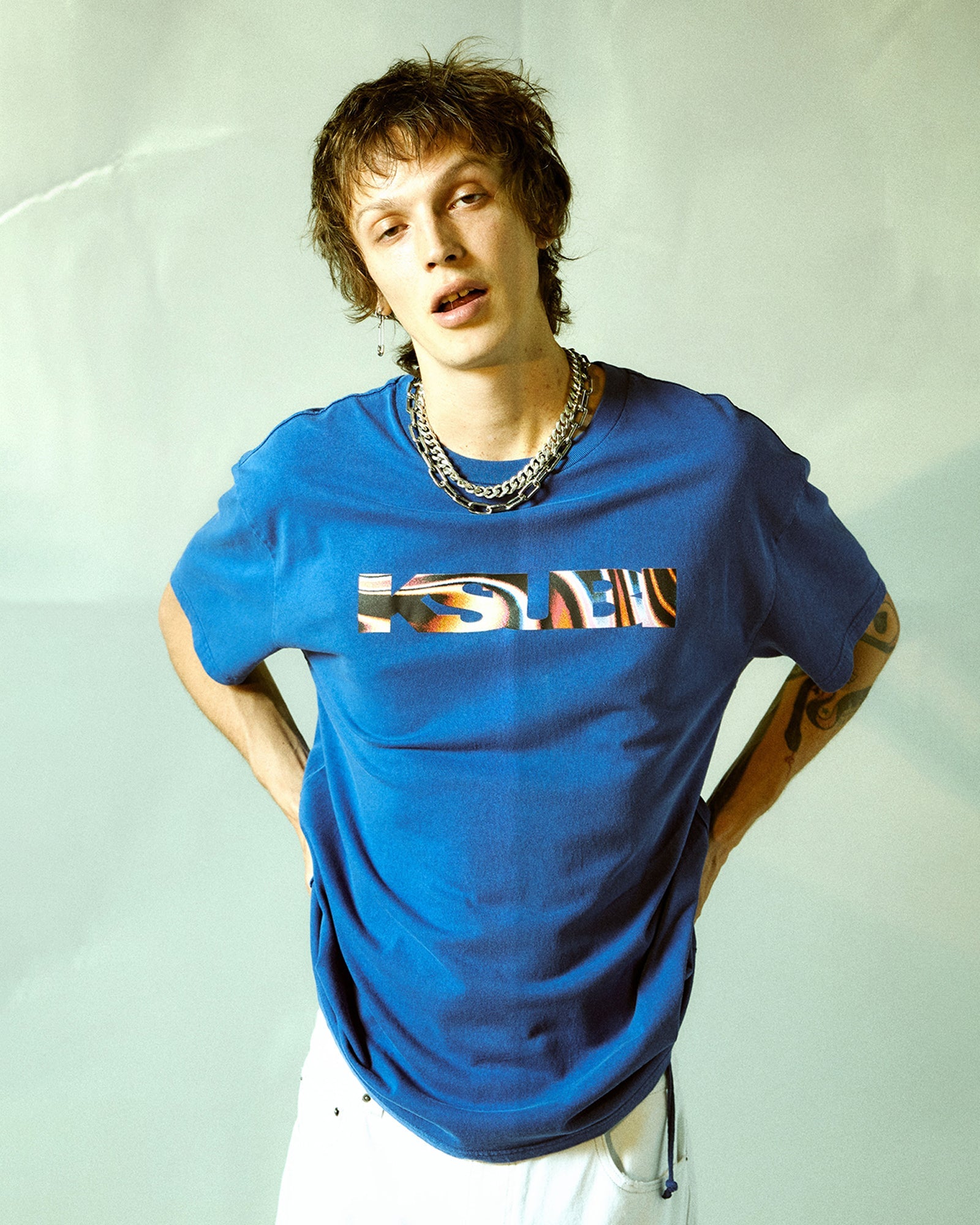 MENS  MIND STATE BIGGIE SS TEE SOLID BLUE OVERSIZED TEES