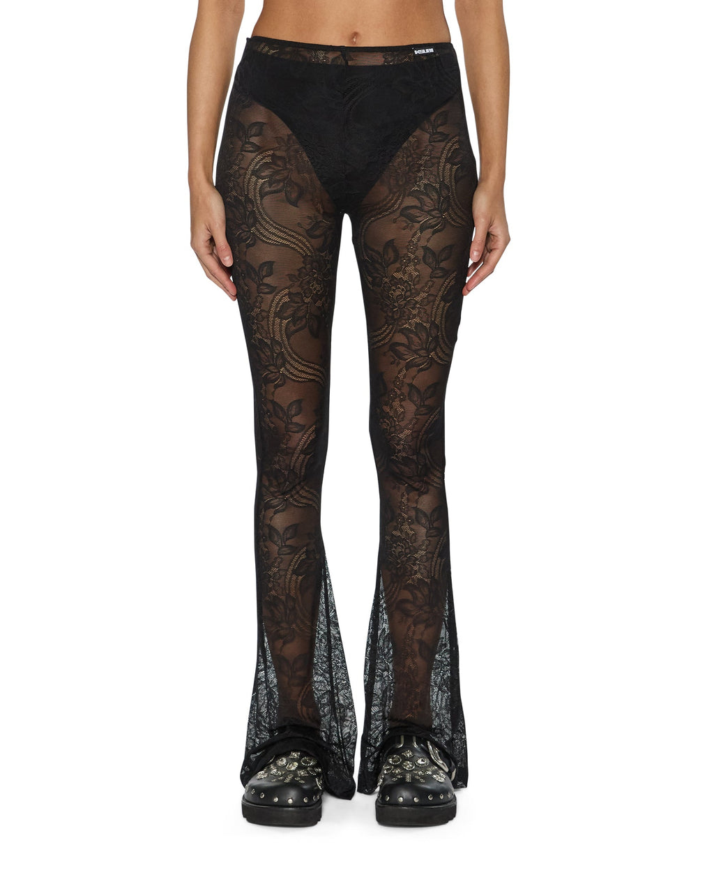WOMENS FLARE PANT BLACK LACE PANTS
