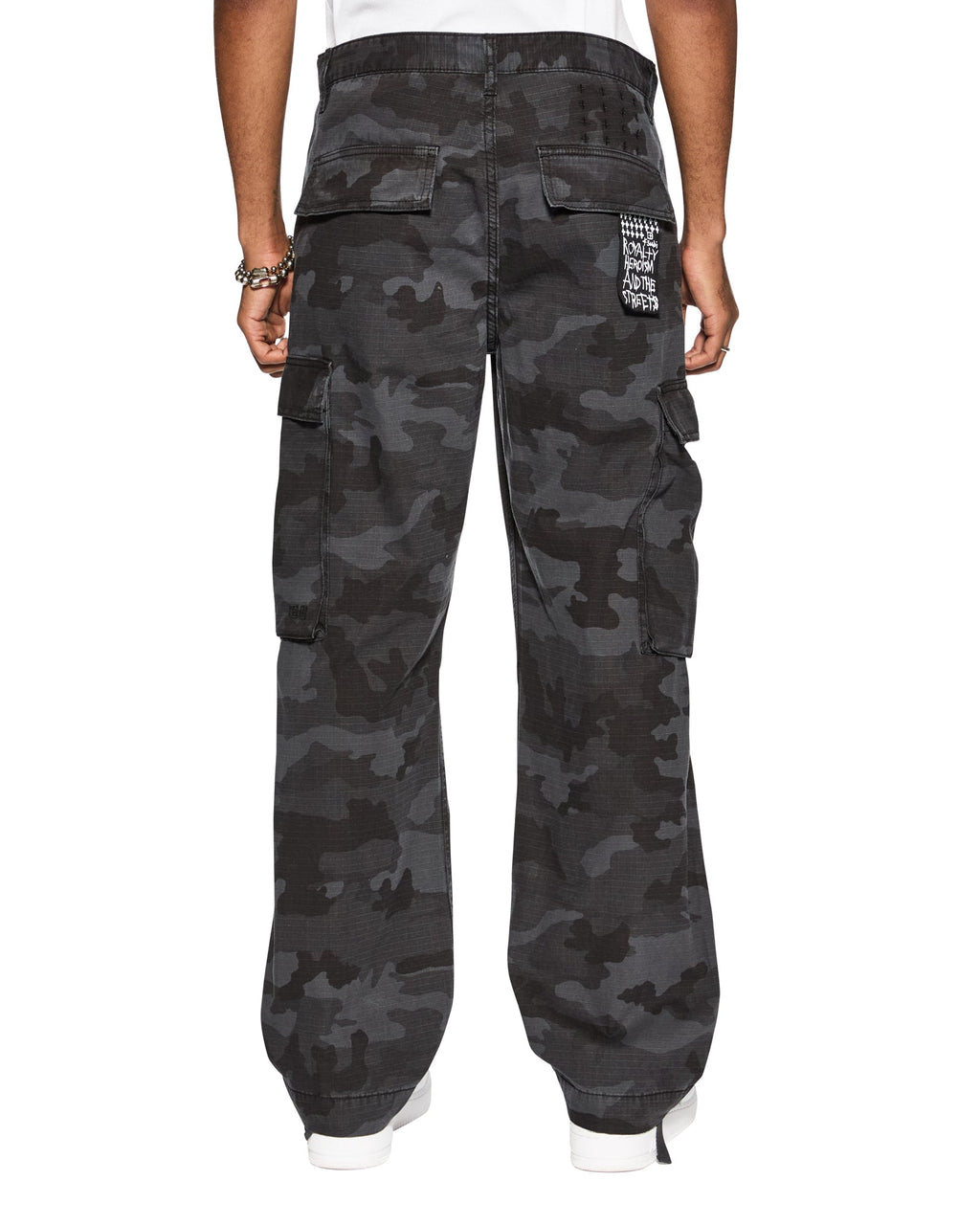 Mens Fugitive Cargo Black Camo Relaxed Pants - Black