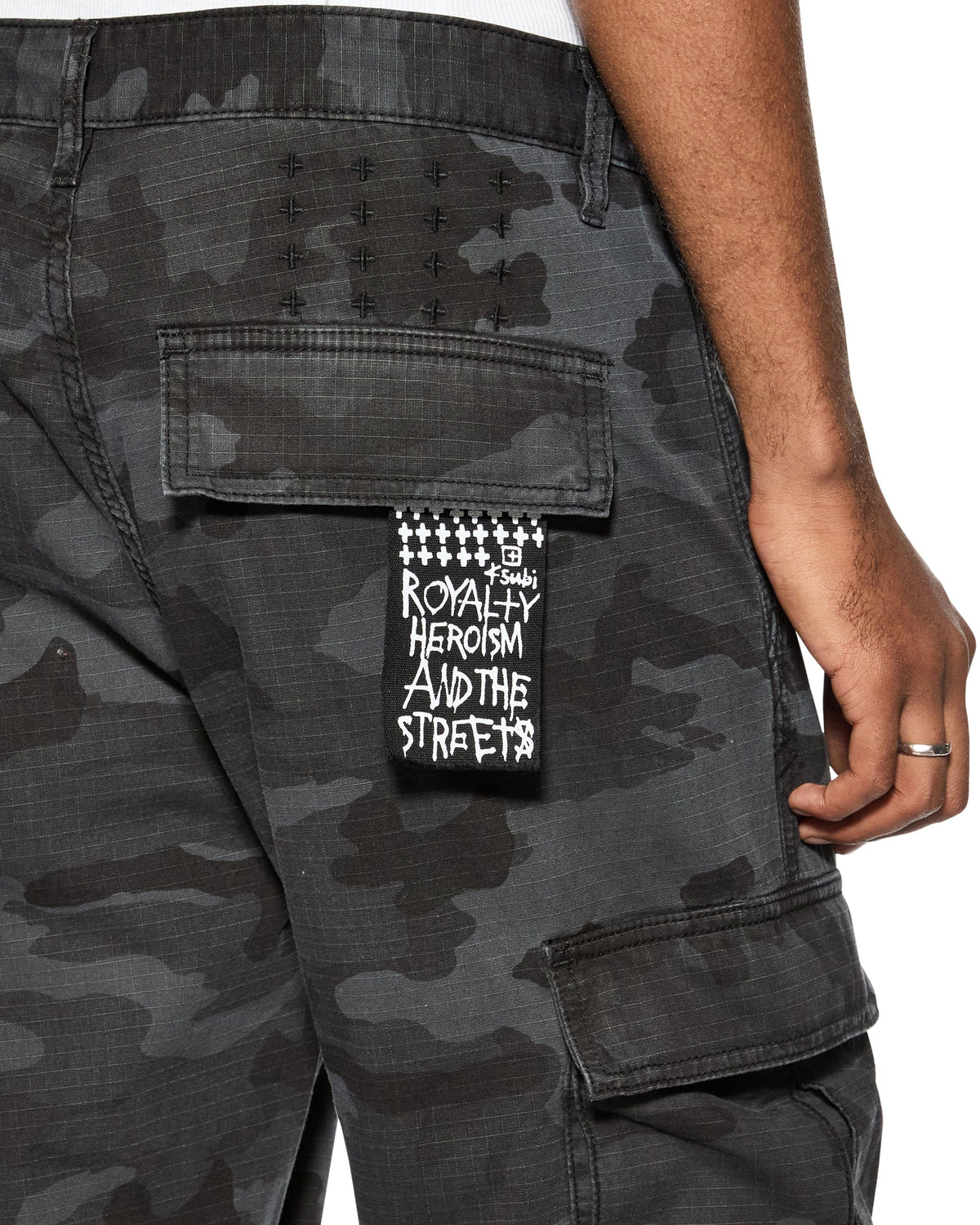 Mens Fugitive Cargo Black Camo Relaxed Pants - Black