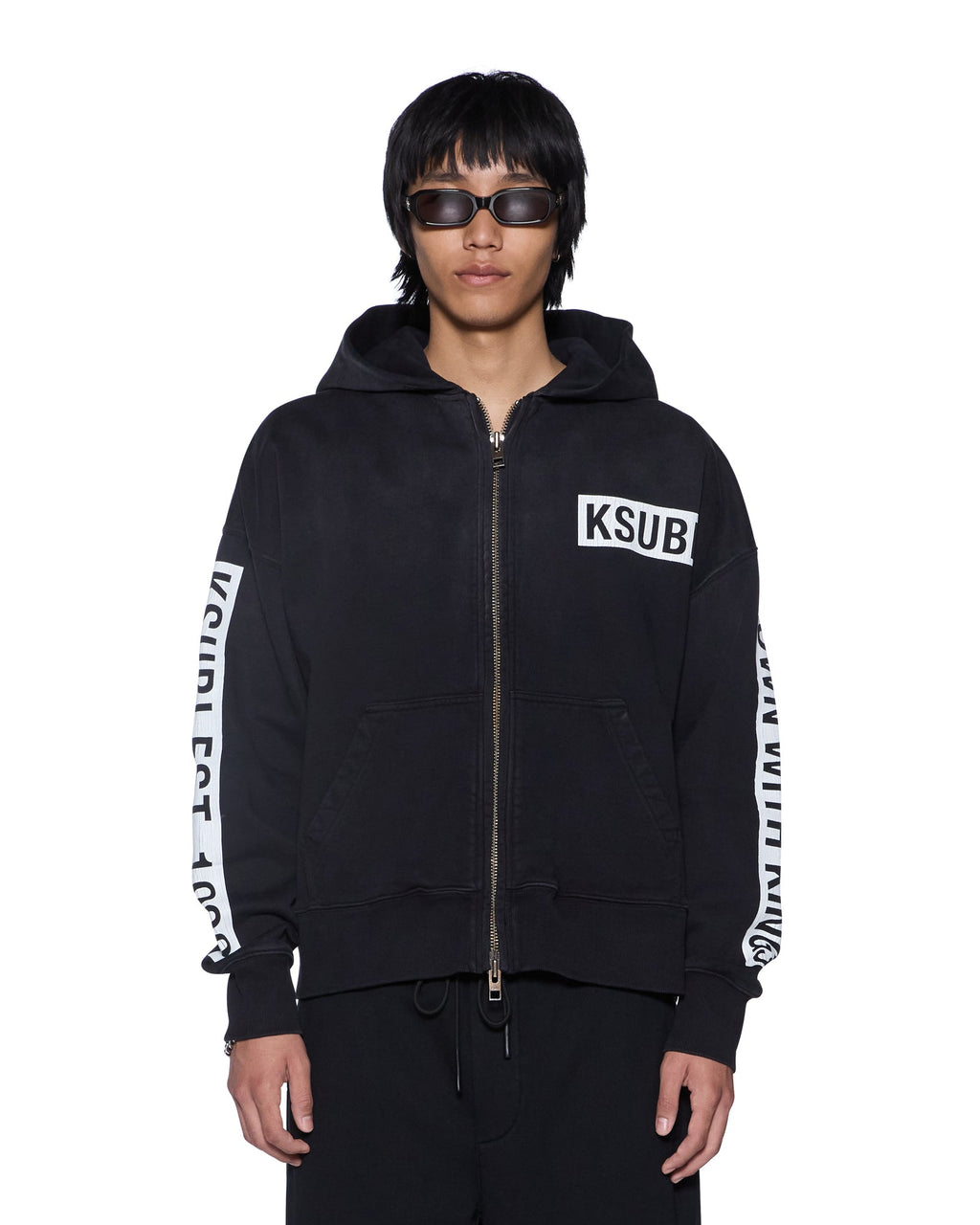 MENS KINGS HALEN ZIP HOODIE BLACK FADE FLEECE