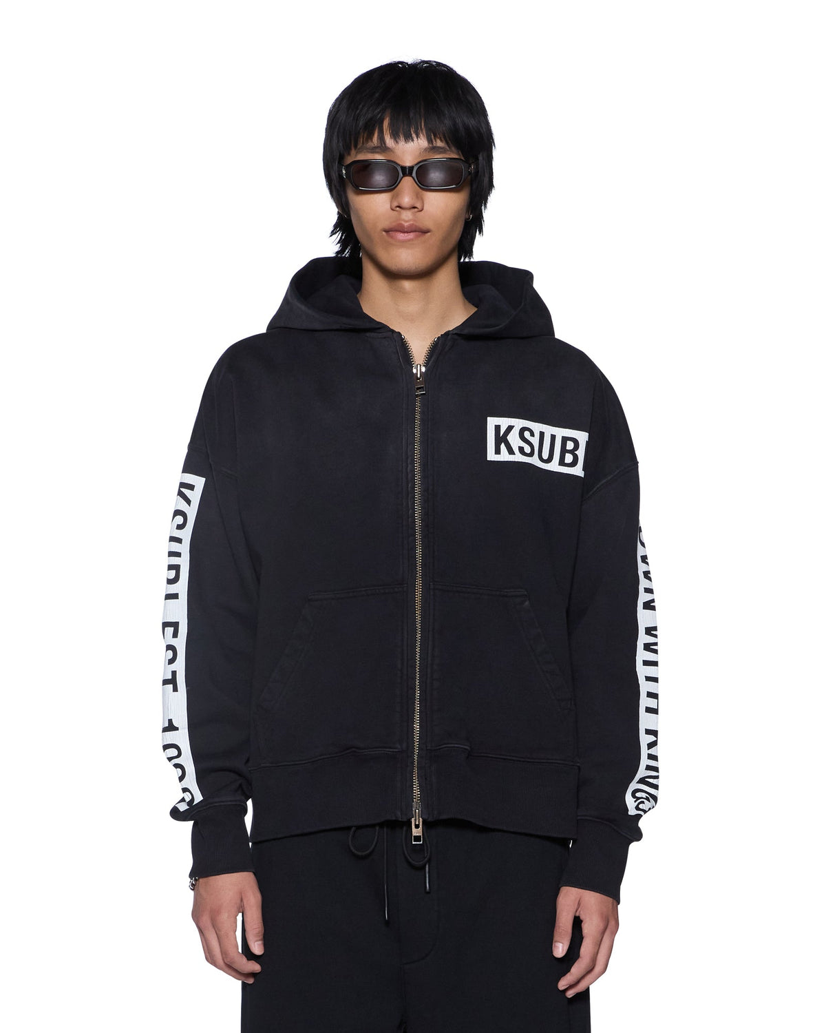 MENS KINGS HALEN ZIP HOODIE BLACK FADE FLEECE