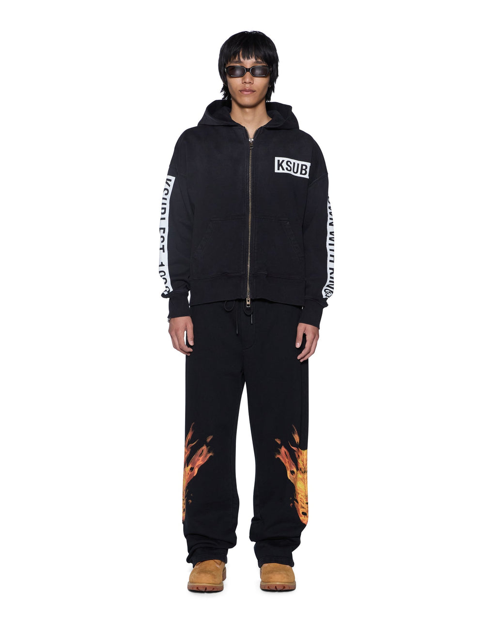 MENS KINGS HALEN ZIP HOODIE BLACK FADE FLEECE