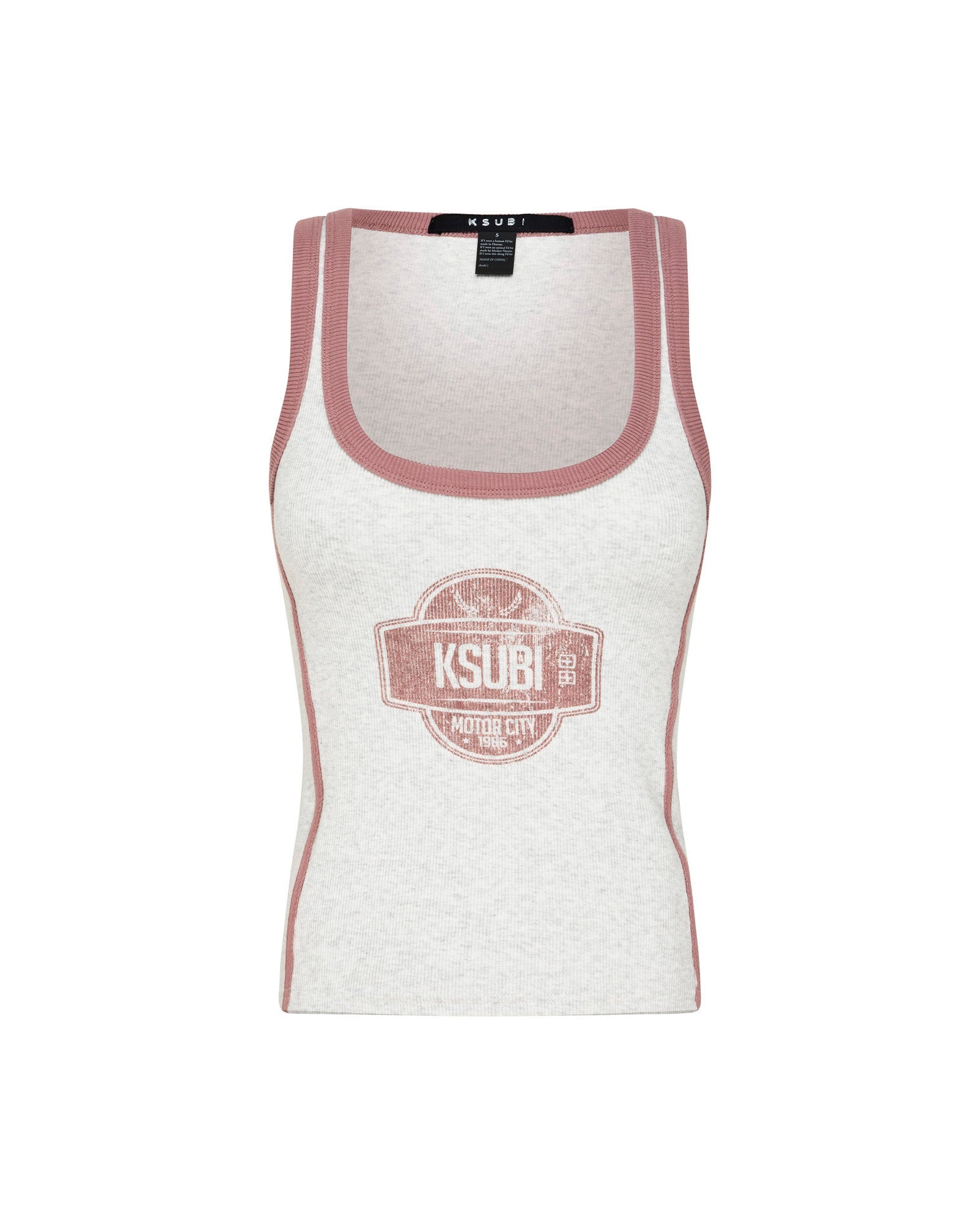 WOMENS  PITT LANE ORIGIN TANK SNOW MARLE/RED FITTED FASHION TOPS