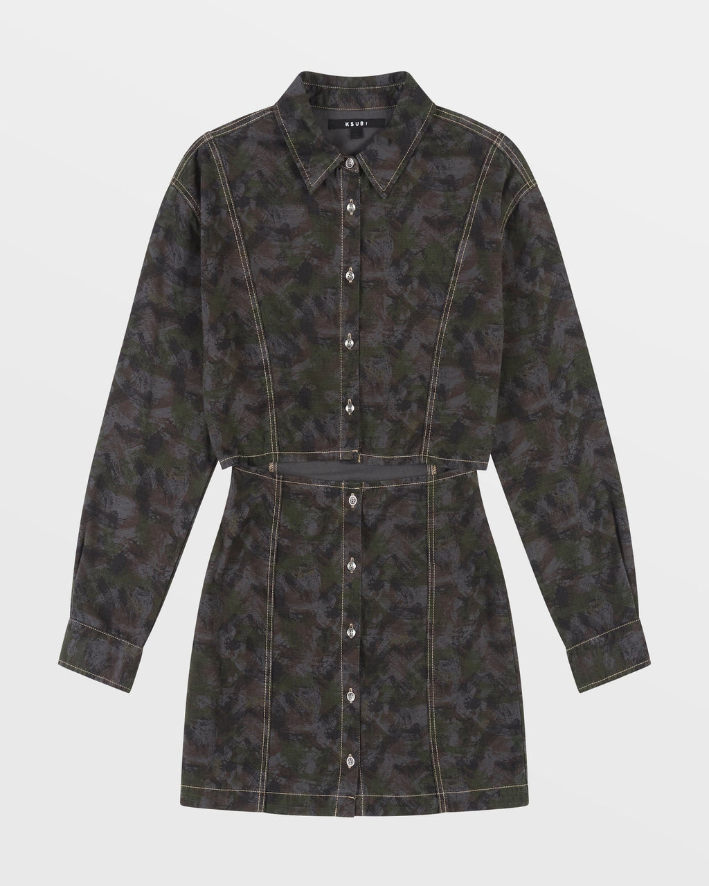 WOMENS CUTOUT SHIRT DRESS CAMO DRESSES