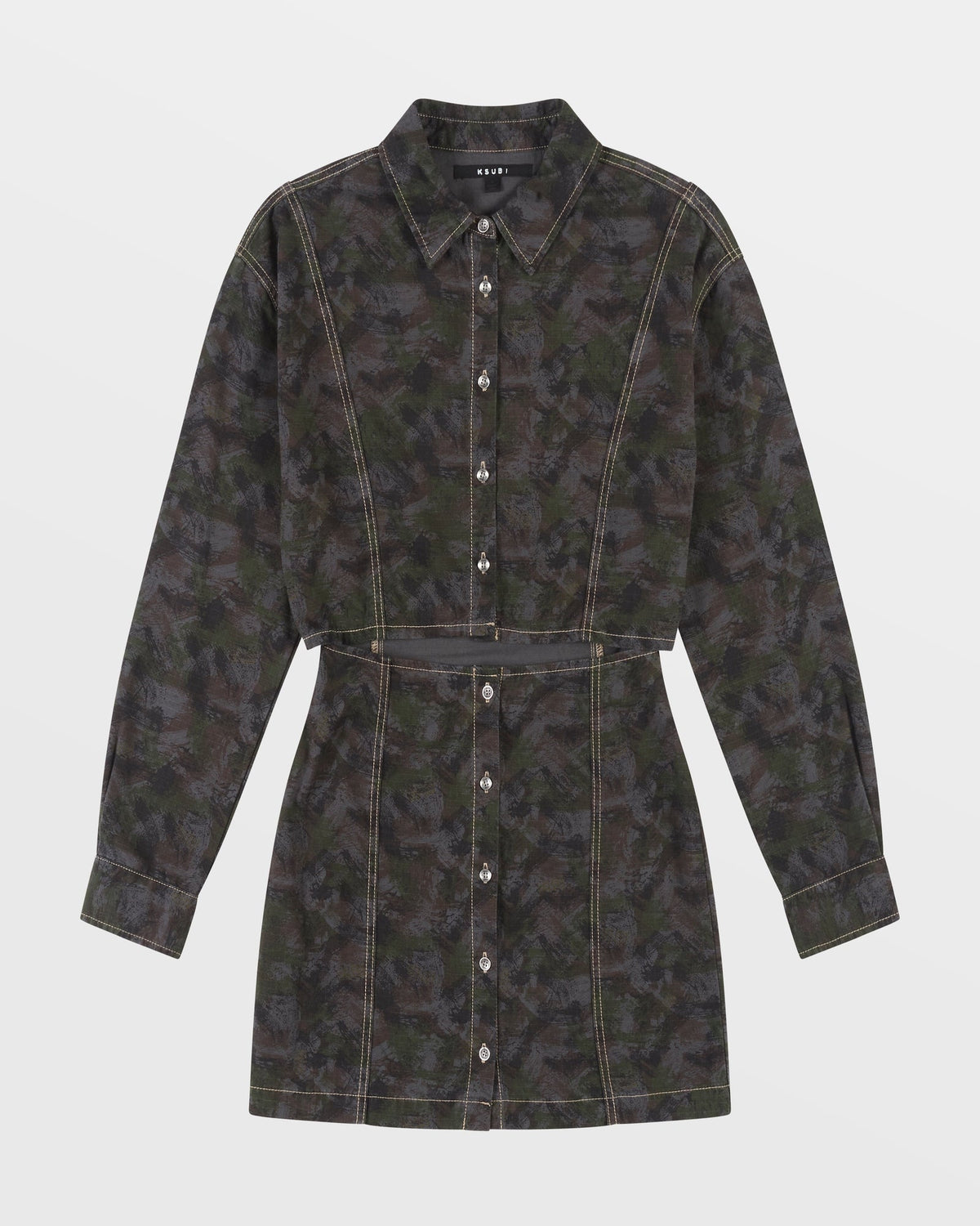 WOMENS CUTOUT SHIRT DRESS CAMO DRESSES