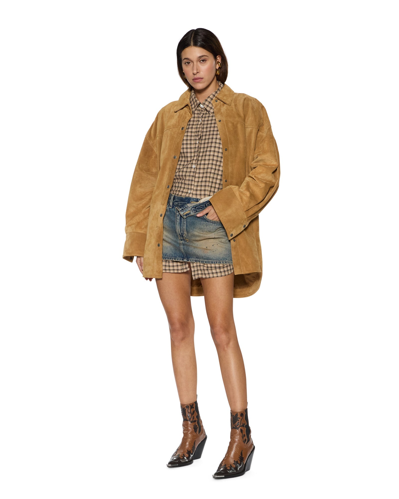 WOMENS BOXER SHORTS TAN PLAID REGULAR WALKSHORTS