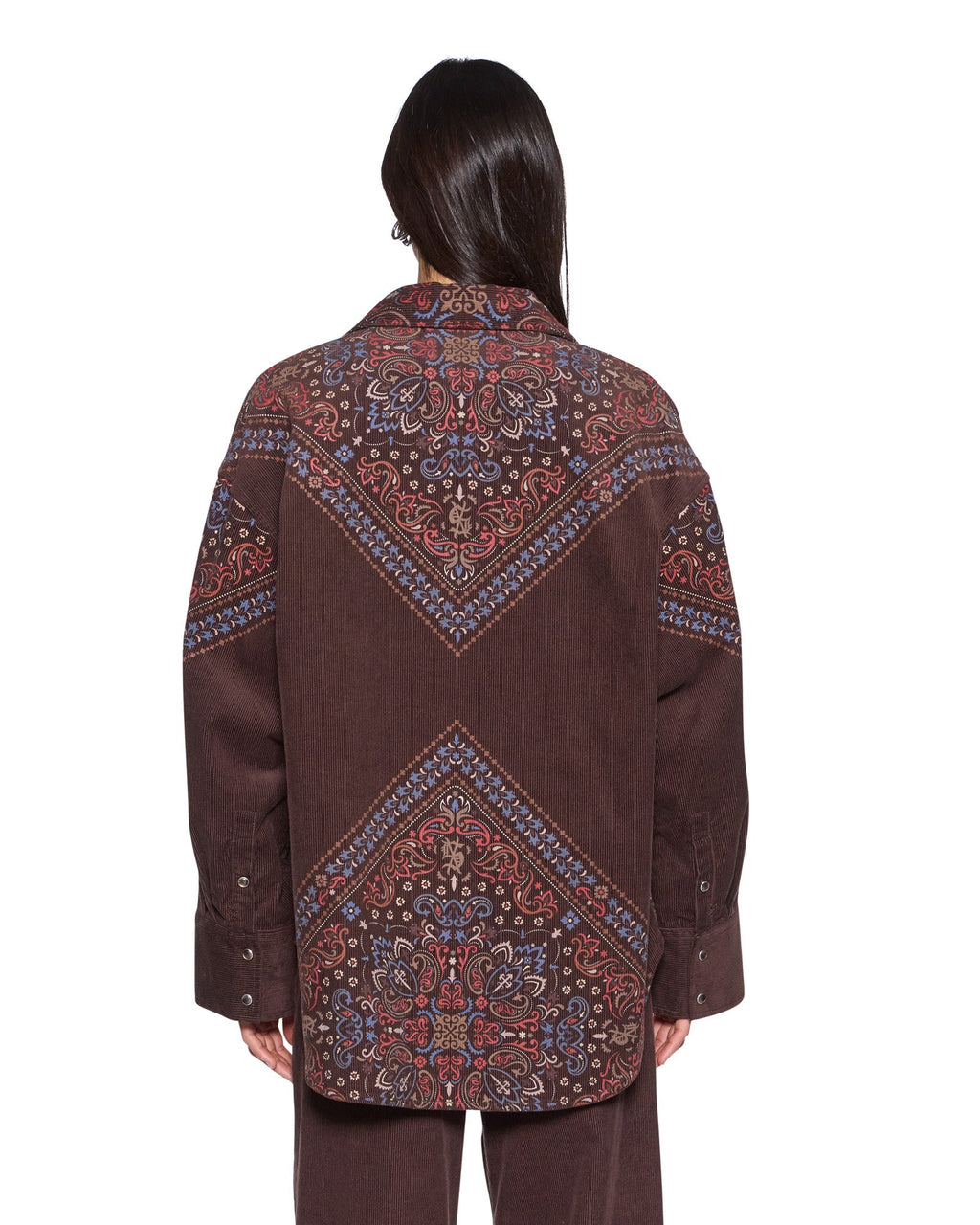 Womens Astra Shirt Folk Bandana Oversized Shirts - Brown