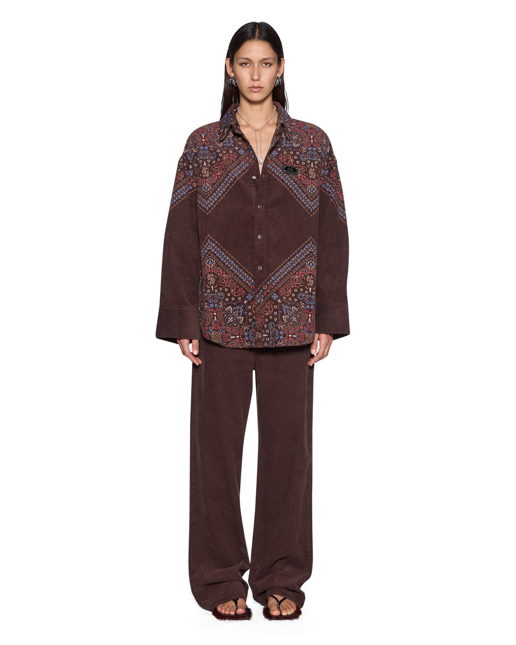 Womens Astra Shirt Folk Bandana Oversized Shirts - Brown